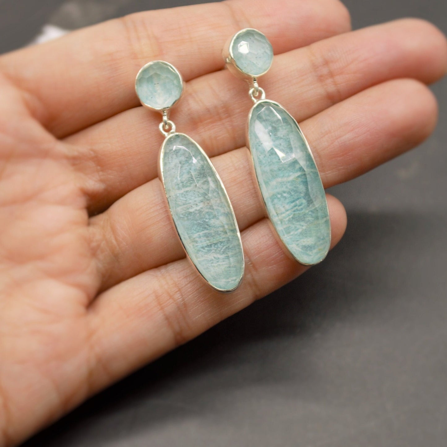 Amazonite Sterling Silver Drop Earrings, Gemstone Dangles, Handmade Jewelry, Gift for Bestie, Boho Chic Statement