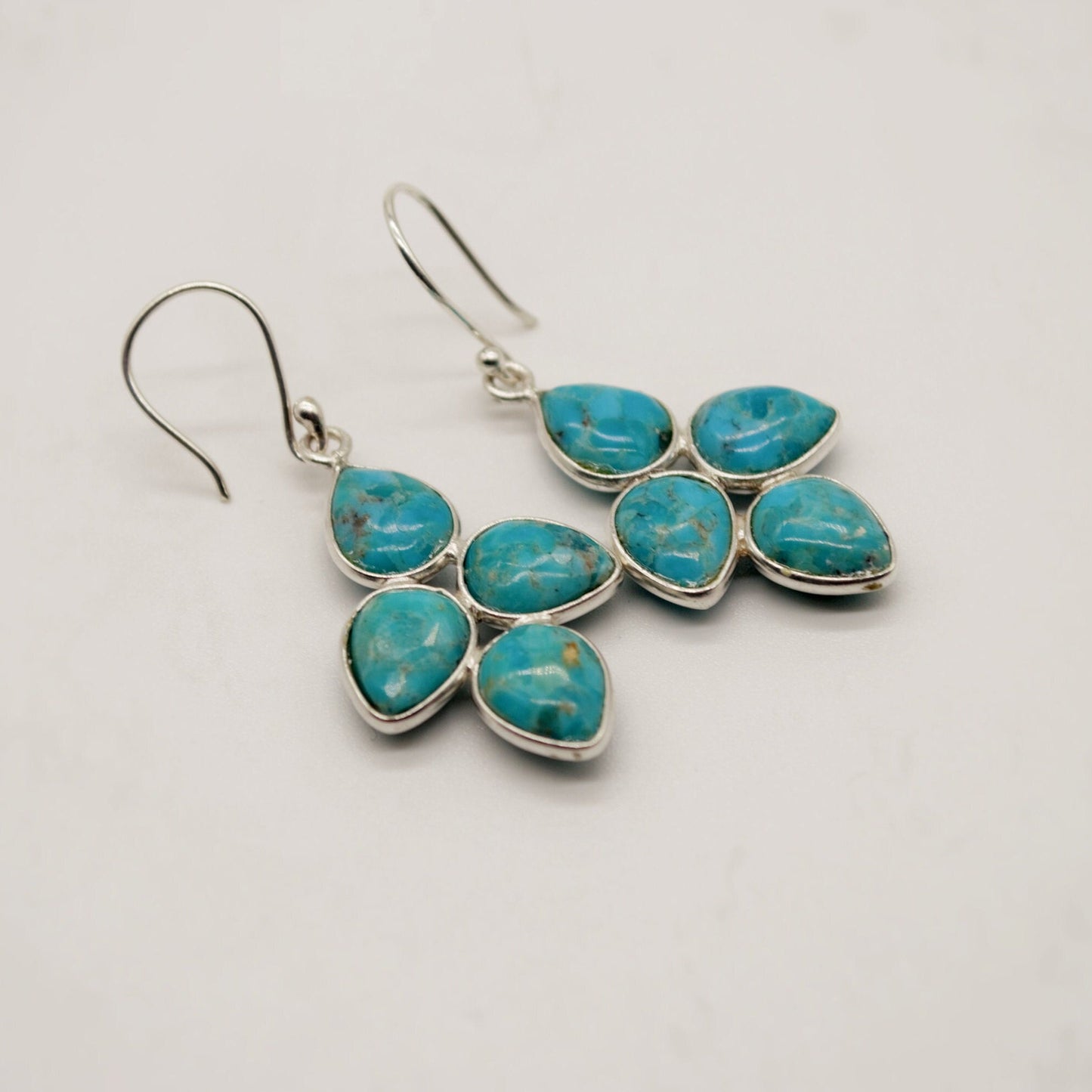 Boho Blue Turquoise Earrings, Sterling Silver Dangles, Handmade December Birthstone Jewelry, Unique Birthday Gift