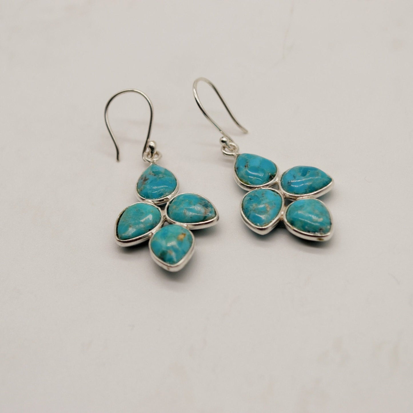 Boho Blue Turquoise Earrings, Sterling Silver Dangles, Handmade December Birthstone Jewelry, Unique Birthday Gift