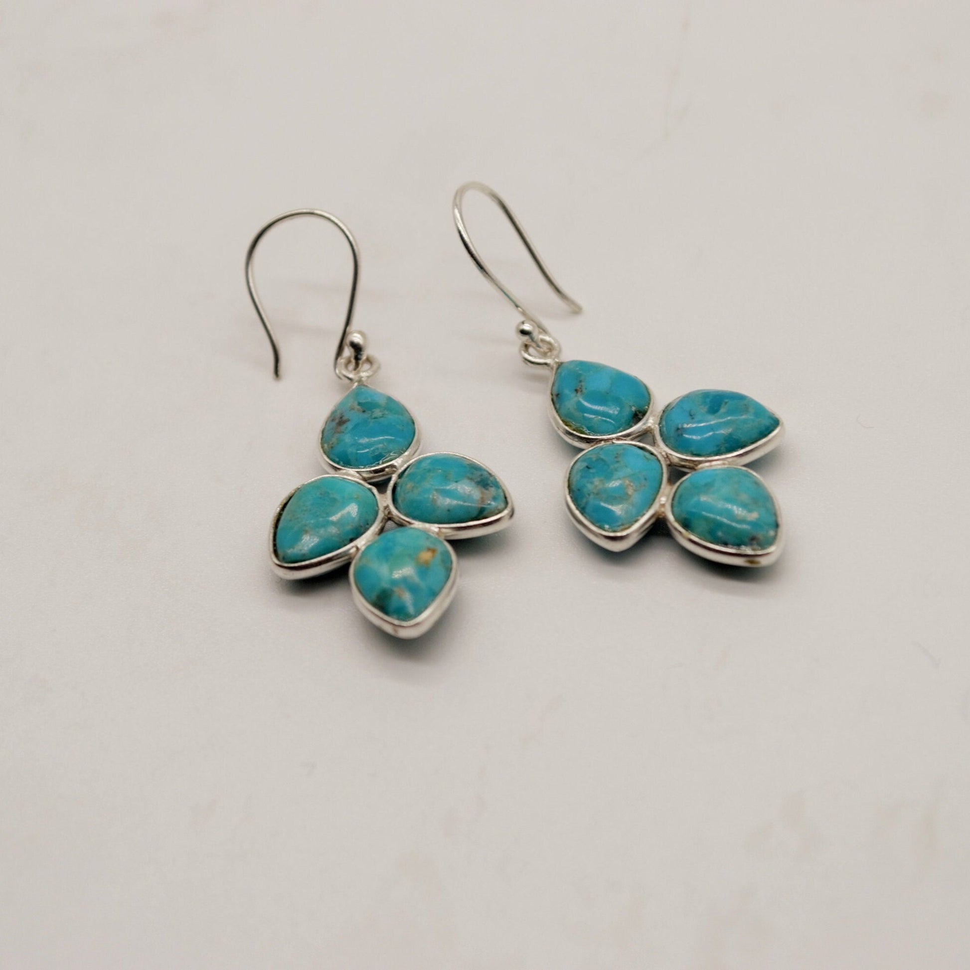 Boho Blue Turquoise Earrings, Sterling Silver Dangles, Handmade December Birthstone Jewelry, Unique Birthday Gift