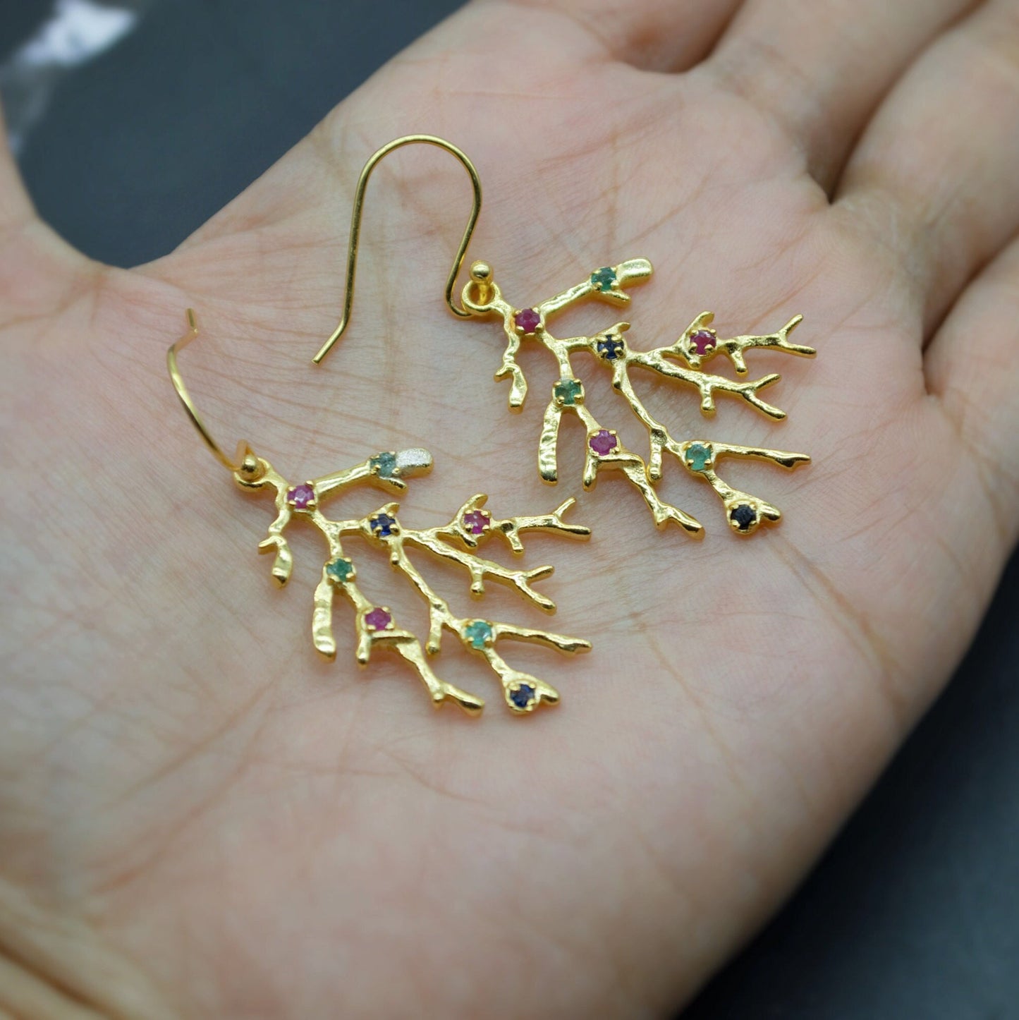 Dainty Tourmaline Earrings, Gold Plated Sterling Silver, October Birthstone, Handmade Jewelry