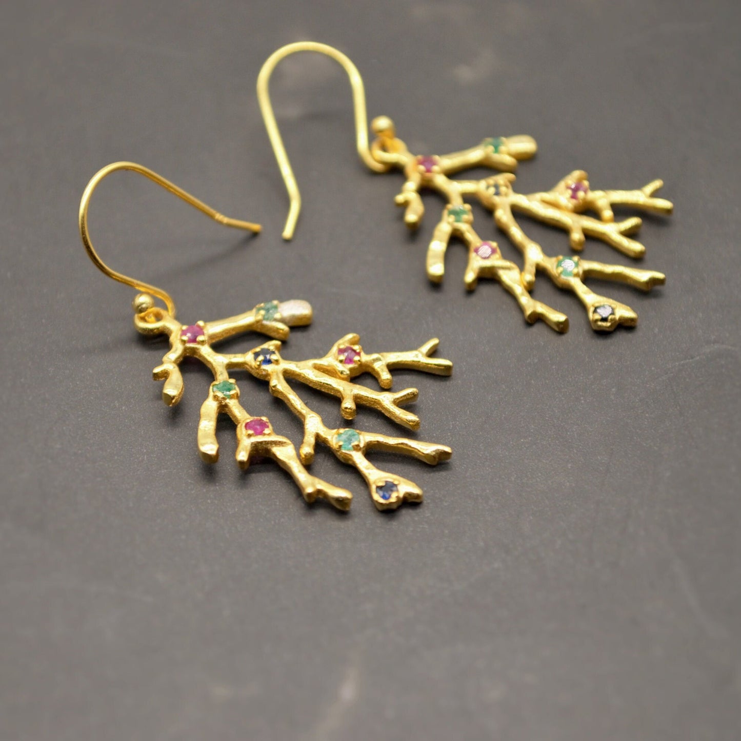 Dainty Tourmaline Earrings, Gold Plated Sterling Silver, October Birthstone, Handmade Jewelry