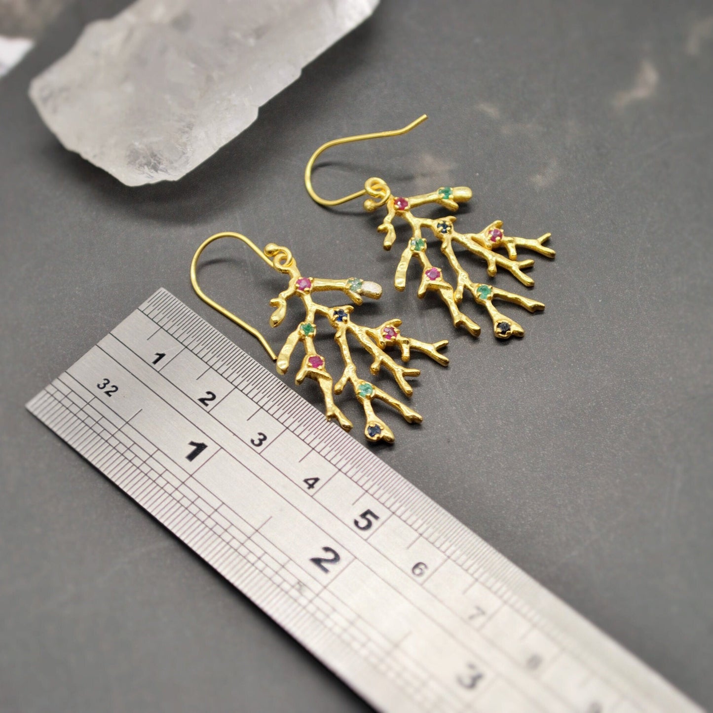 Dainty Tourmaline Earrings, Gold Plated Sterling Silver, October Birthstone, Handmade Jewelry
