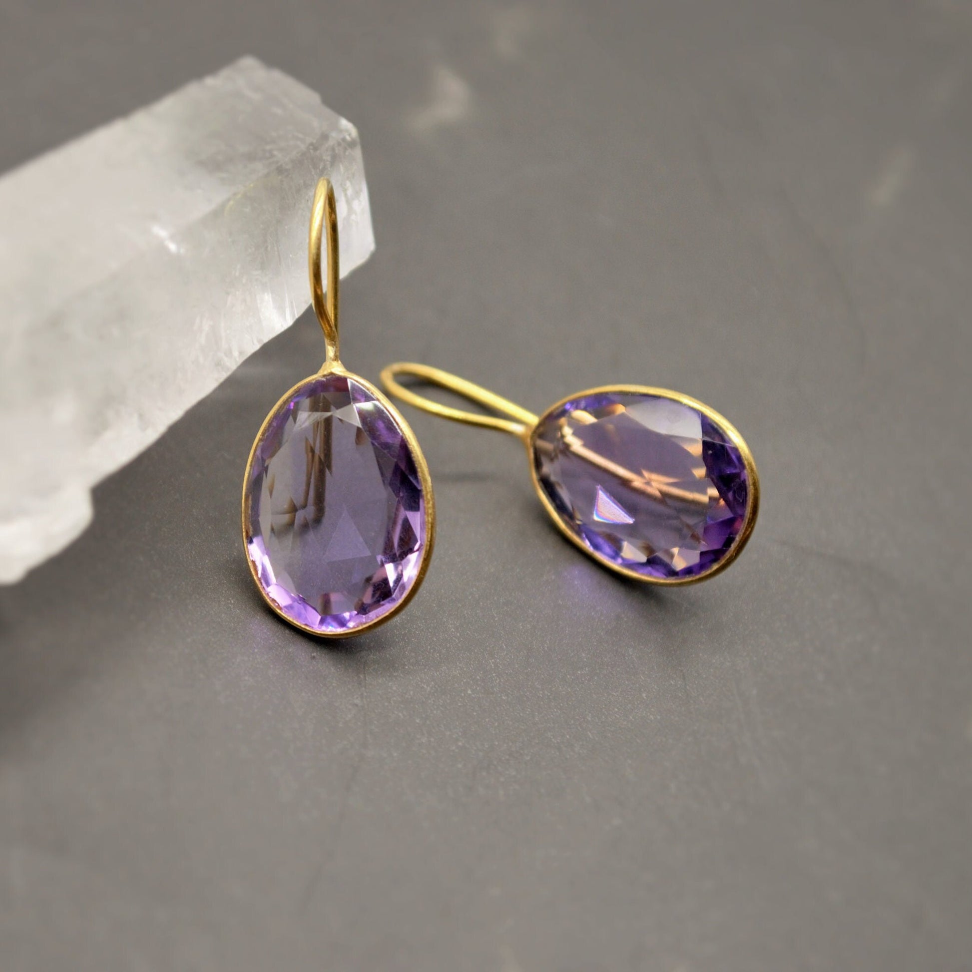 Purple Amethyst Sterling Silver Earrings, February Birthstone, Dainty Statement Unique Gemstone Dangle Drop Earrings, Gifts For Her