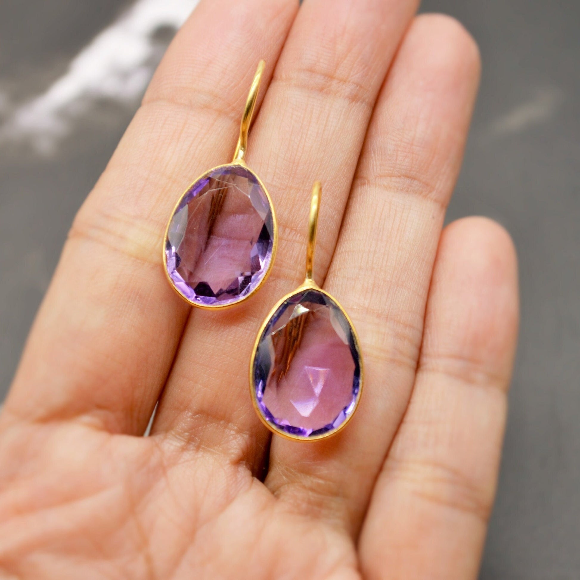 Purple Amethyst Sterling Silver Earrings, February Birthstone, Dainty Statement Unique Gemstone Dangle Drop Earrings, Gifts For Her