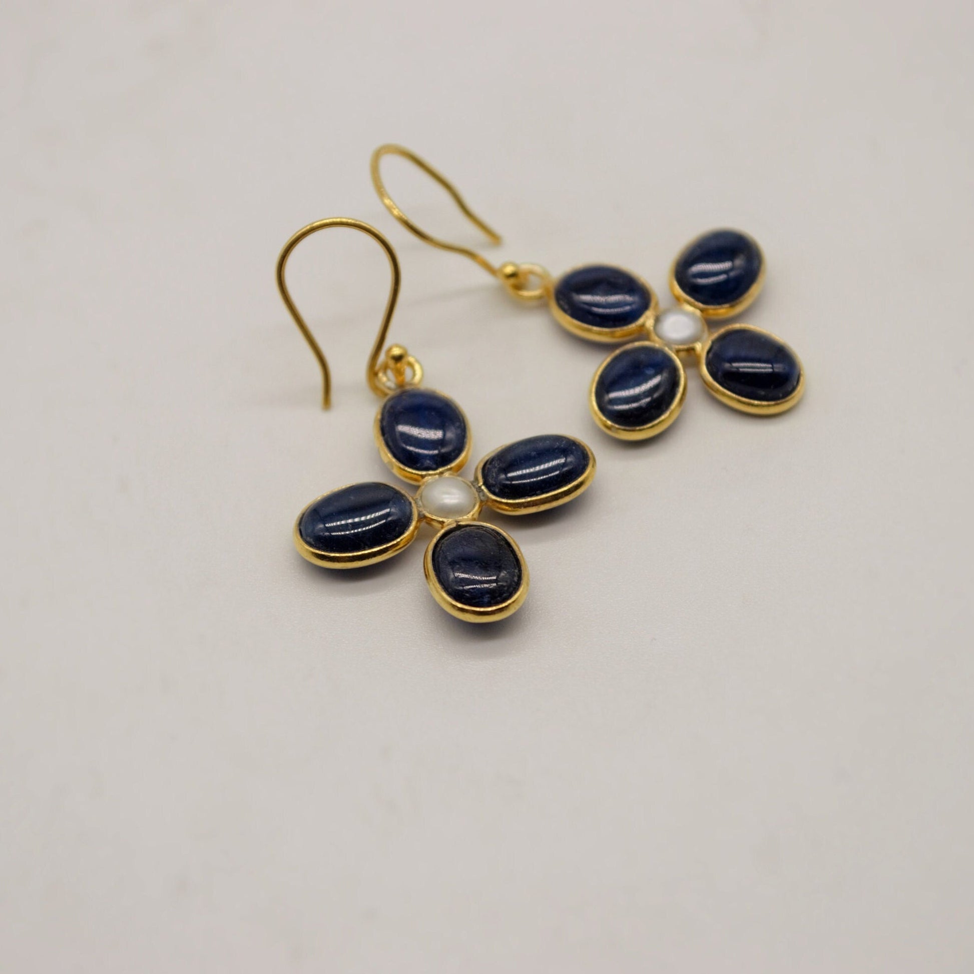 Blue Sapphire and Pearl Drop Earrings, Handmade Sterling Silver Jewelry, Stunning September Birthstone