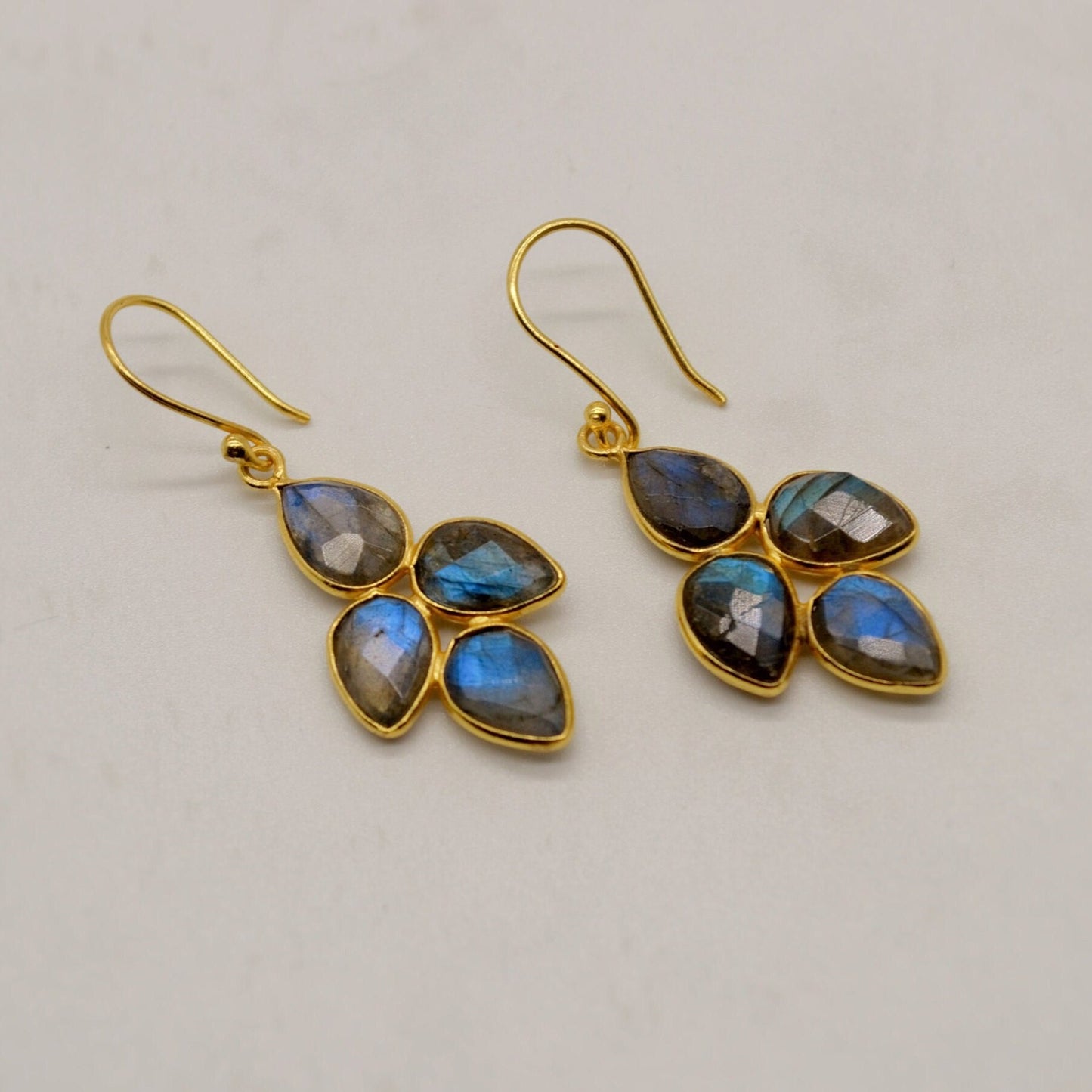 Handmade Labradorite Earrings - Sterling Silver & Gold, Sparkling Gemstone Dangles, Stylish Gift Idea