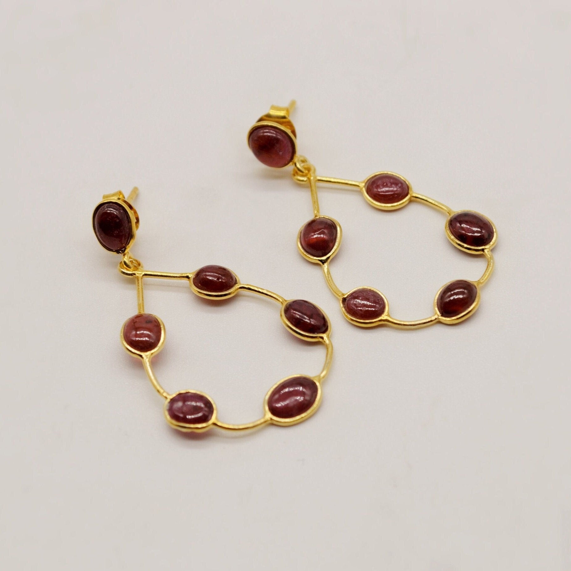 Gold Ruby Hoop Earrings, Cute Dainty Drop Earrings, Indian Wedding Jewelry, Minimalist July Birthstone Earrings