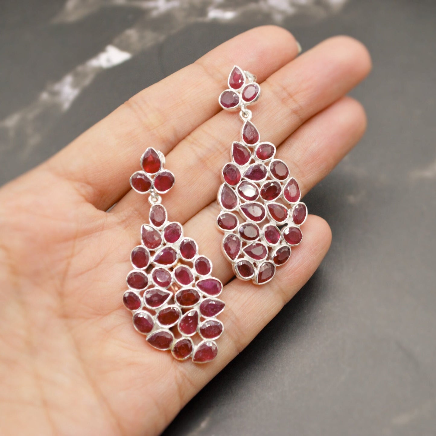 Red Ruby Silver Earrings, Gold Plated Sterling Silver Earrings, Gold Gemstone Earrings, Ruby Dangle Drop Earrings, Bridesmaid, Gifts For Her