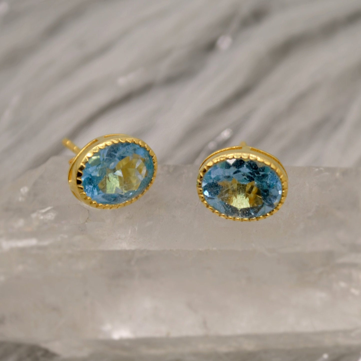 Blue Topaz Silver Stud Earrings, Minimalist Sterling Silver Gemstone Earrings, Dainty December Birthstone Earrings, Birthday Gifts For Her