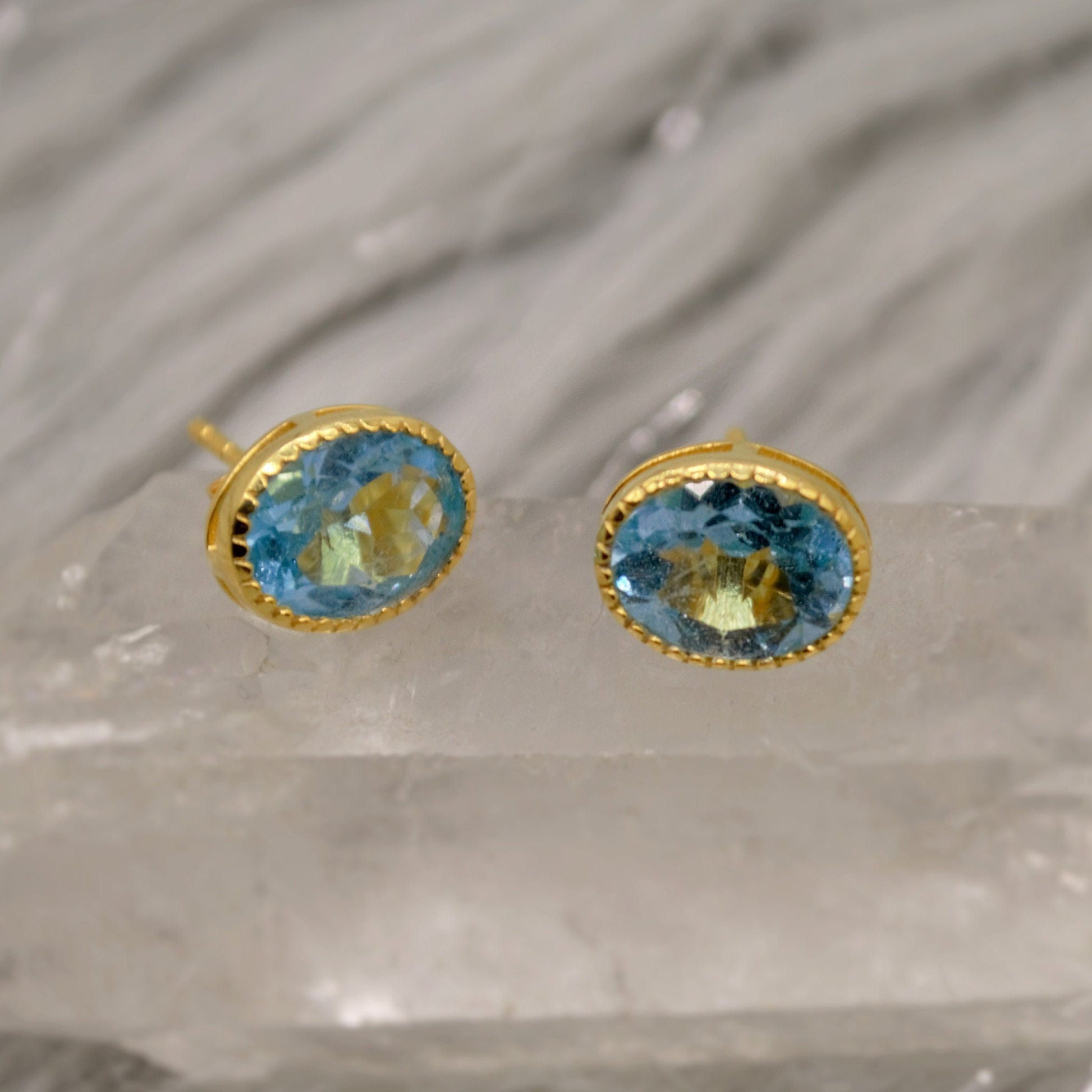 Blue Topaz Silver Stud Earrings, Minimalist Sterling Silver Gemstone Earrings, Dainty December Birthstone Earrings, Birthday Gifts For Her