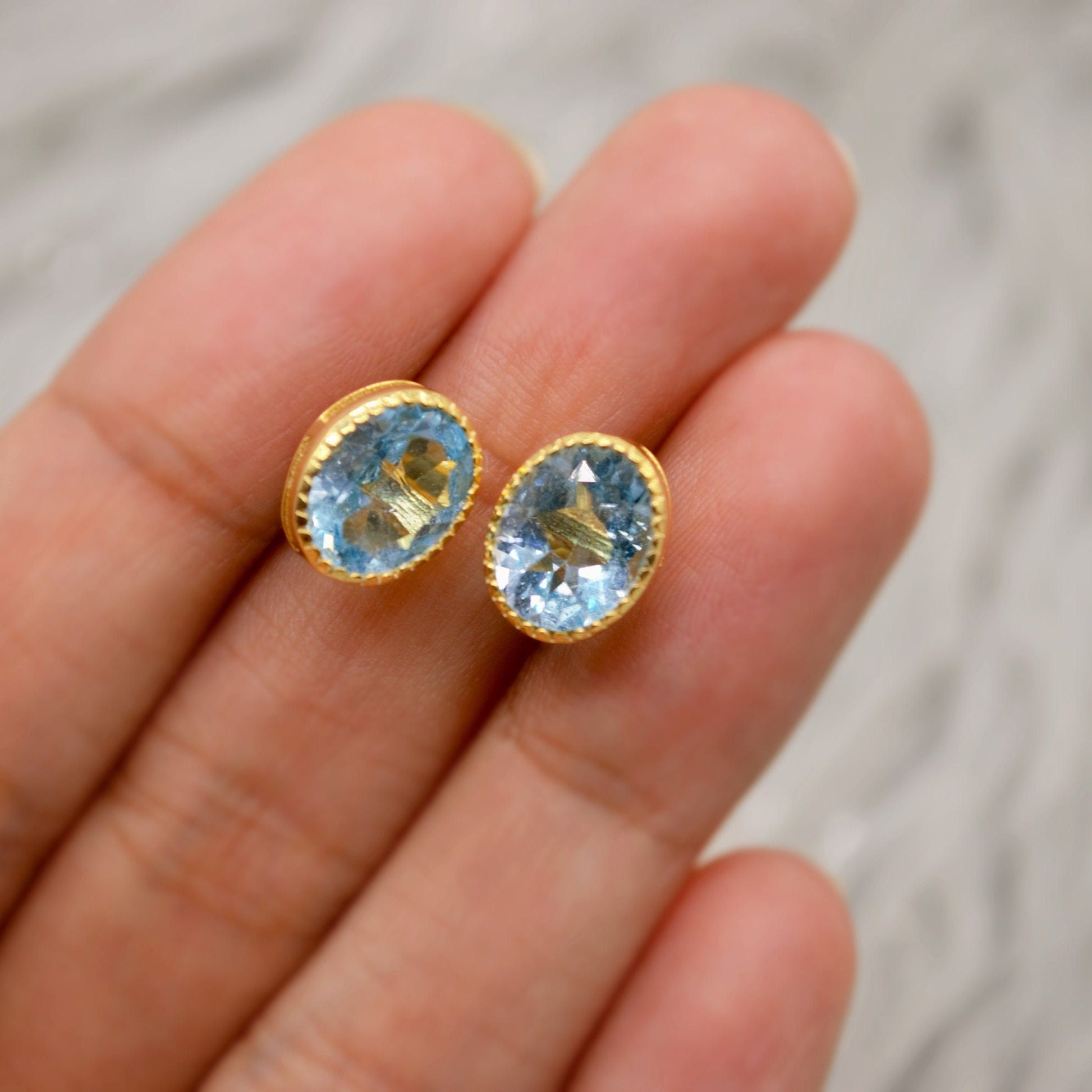 Blue Topaz Silver Stud Earrings, Minimalist Sterling Silver Gemstone Earrings, Dainty December Birthstone Earrings, Birthday Gifts For Her