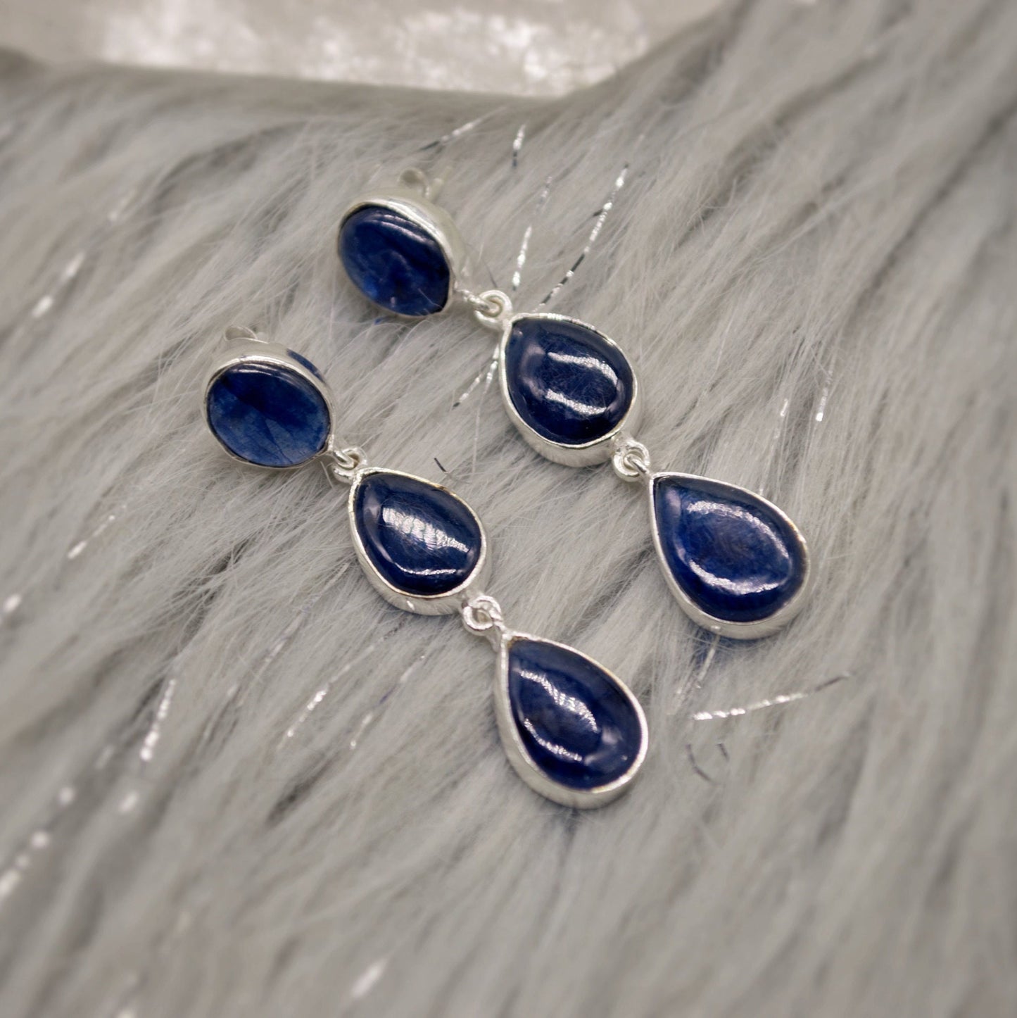 Blue Sapphire Drop Earrings, Handmade Sterling Silver Jewelry, Stunning September Birthstone