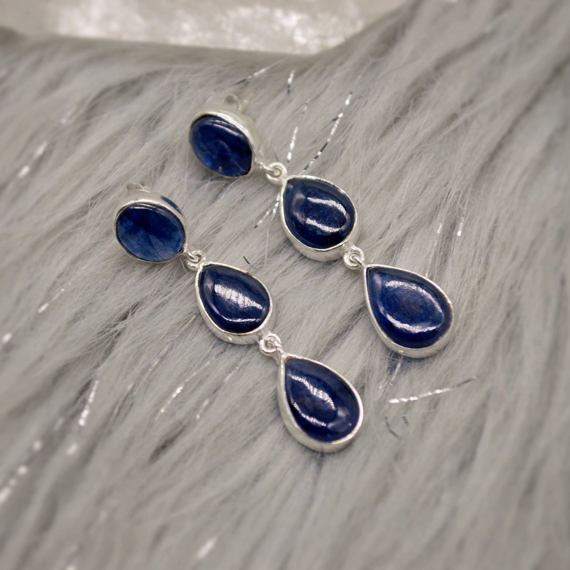 Blue Sapphire Drop Earrings, Handmade Sterling Silver Jewelry, Stunning September Birthstone