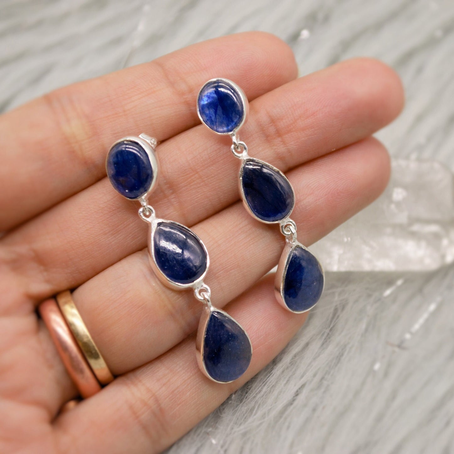 Blue Sapphire Drop Earrings, Handmade Sterling Silver Jewelry, Stunning September Birthstone