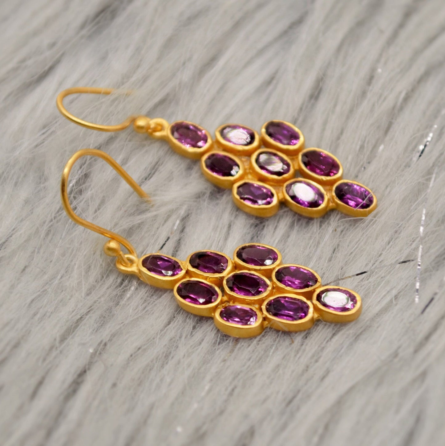 Rhodolite Garnet Sterling Silver Earrings - Red Pink Gemstone - January Birthstone Jewelry - Gift for Her