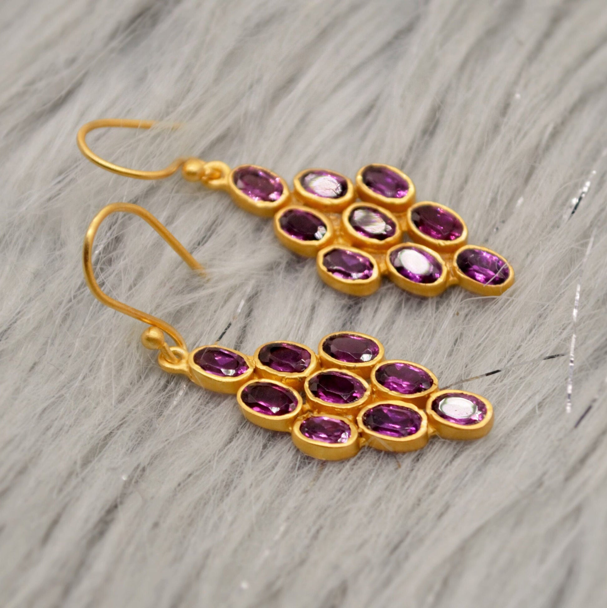 Rhodolite Garnet Sterling Silver Earrings - Red Pink Gemstone - January Birthstone Jewelry - Gift for Her