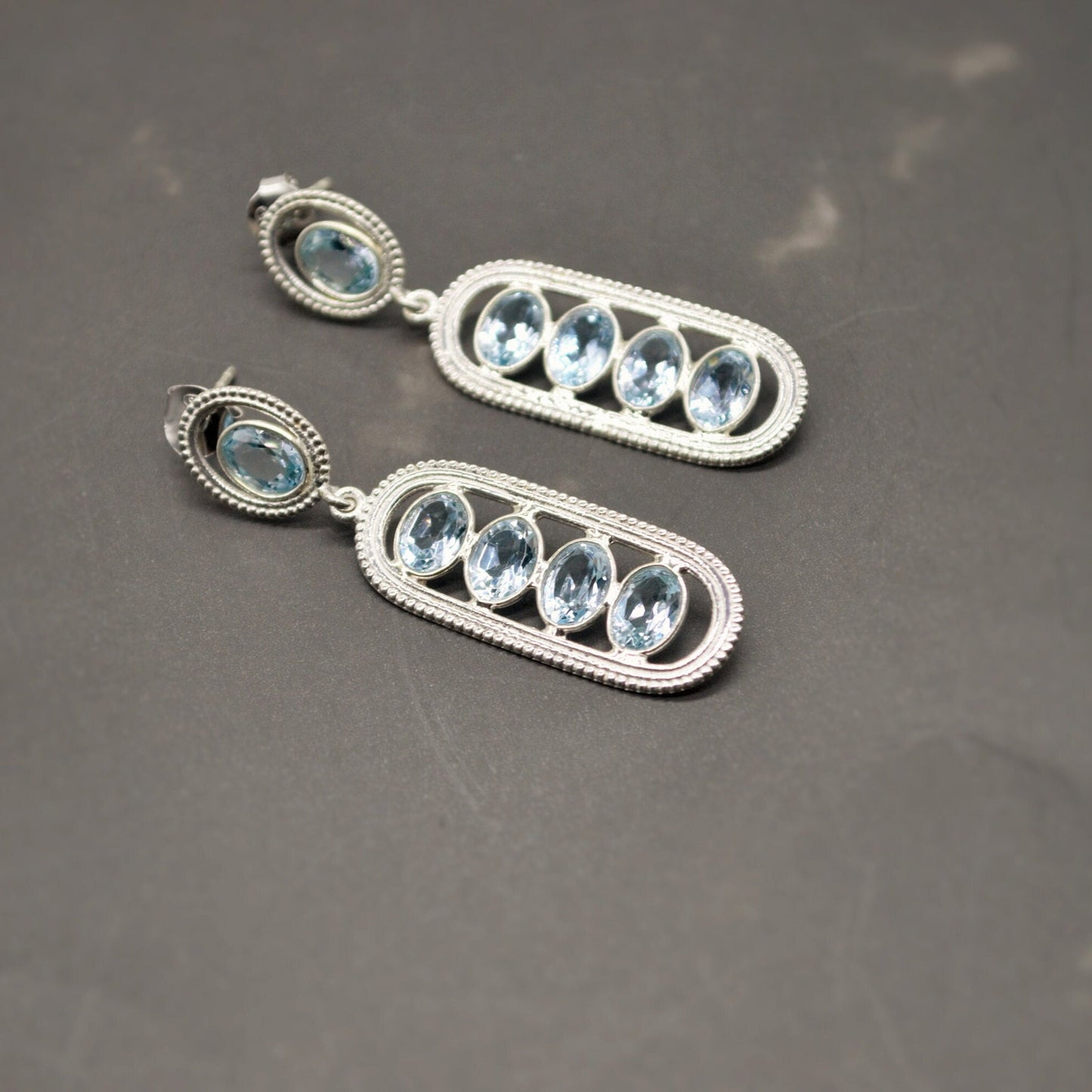Blue Topaz Silver Dangle Earrings, Dainty Gemstone Drop Earrings, Unique Earrings, December Birthstone, Birthday Gifts For Her