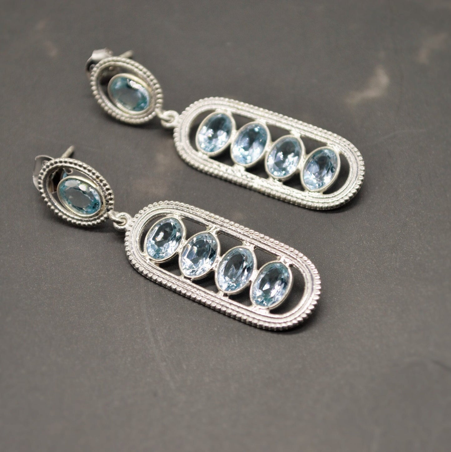 Blue Topaz Silver Dangle Earrings, Dainty Gemstone Drop Earrings, Unique Earrings, December Birthstone, Birthday Gifts For Her