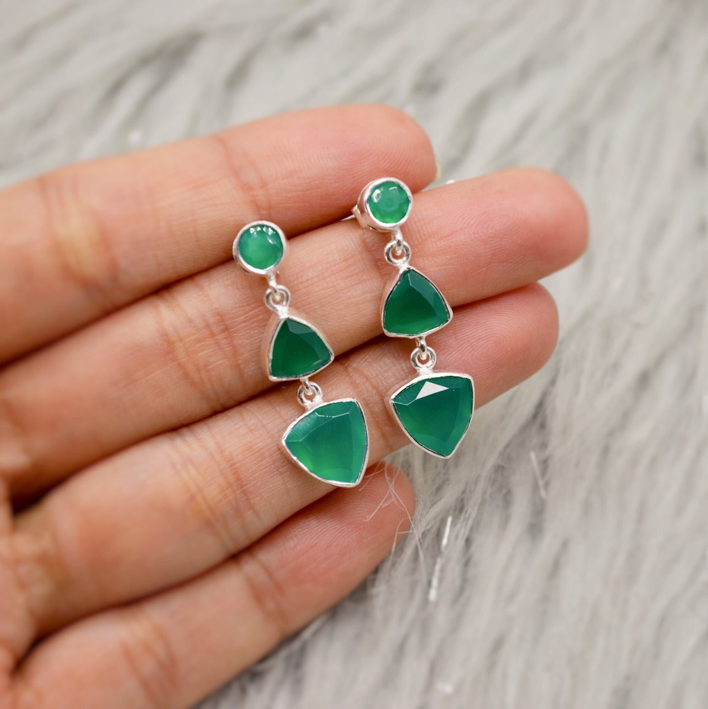 Green Onyx Sterling Silver Earrings, Statement Dangle Drops, Green Onyx Jewelry, Gemstone Earrings, Gifts For Her