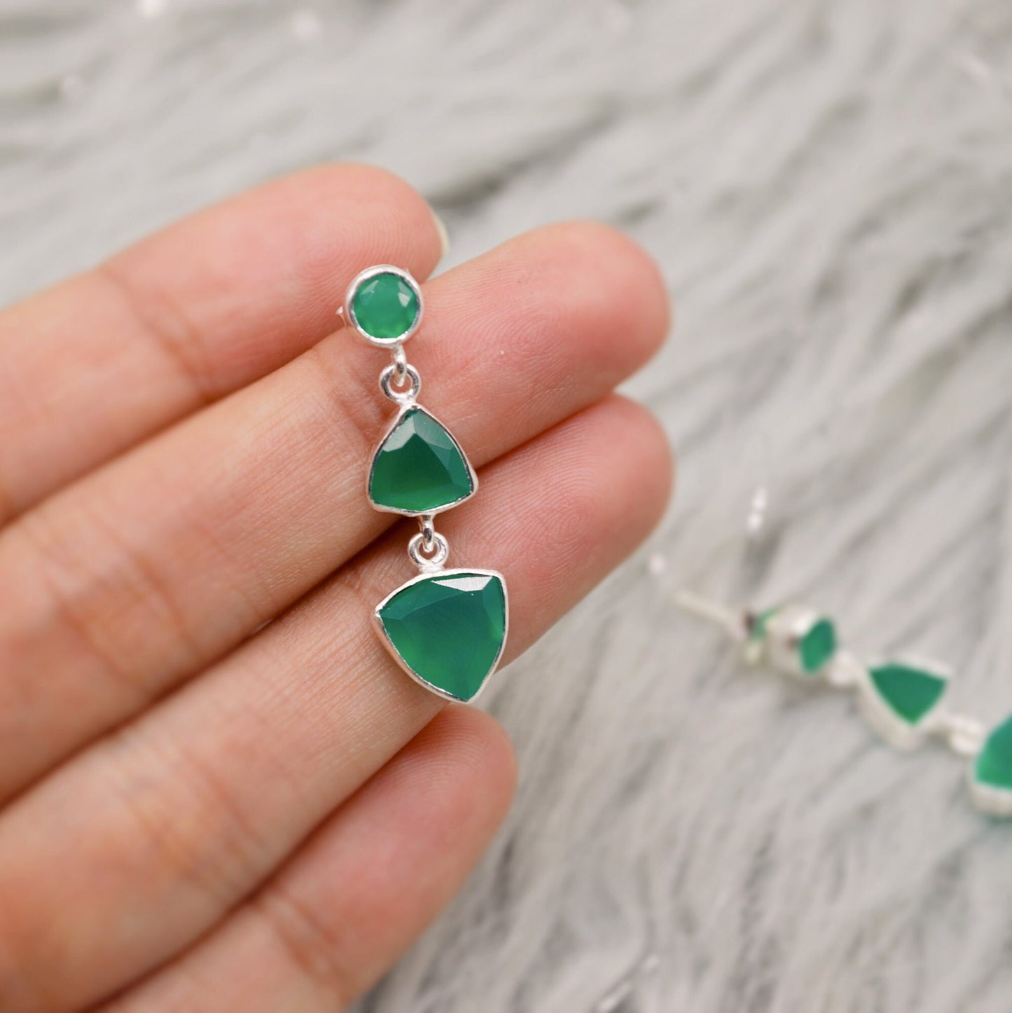 Green Onyx Sterling Silver Earrings, Statement Dangle Drops, Green Onyx Jewelry, Gemstone Earrings, Gifts For Her