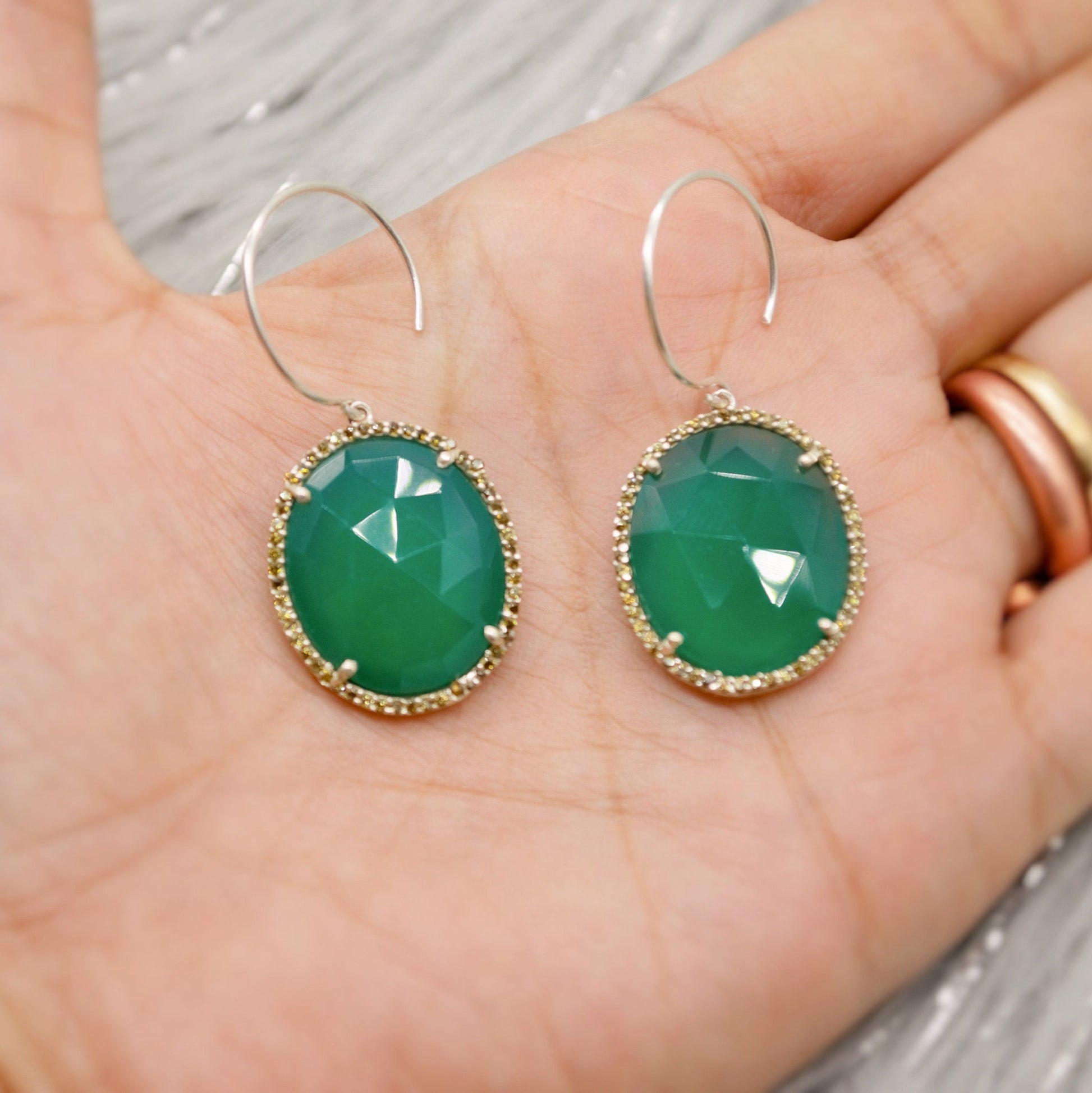 Green Onyx Dangle Earrings, Sterling Silver Gemstone Drops for Her, Unique Bridesmaid Gift, Elegant Birthday Jewelry