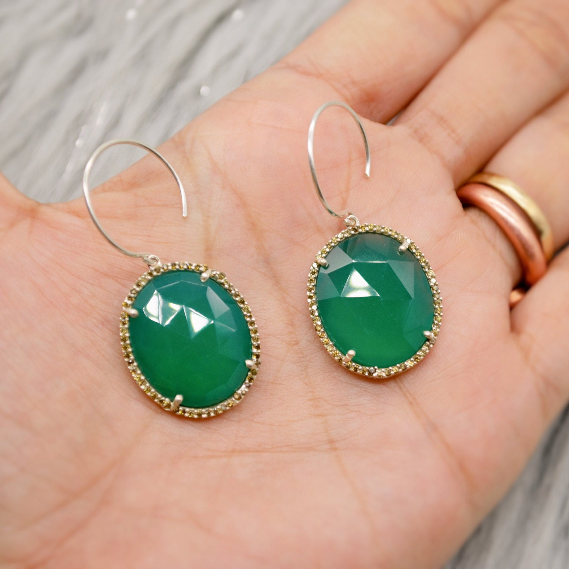 Green Onyx Dangle Earrings, Sterling Silver Gemstone Drops for Her, Unique Bridesmaid Gift, Elegant Birthday Jewelry