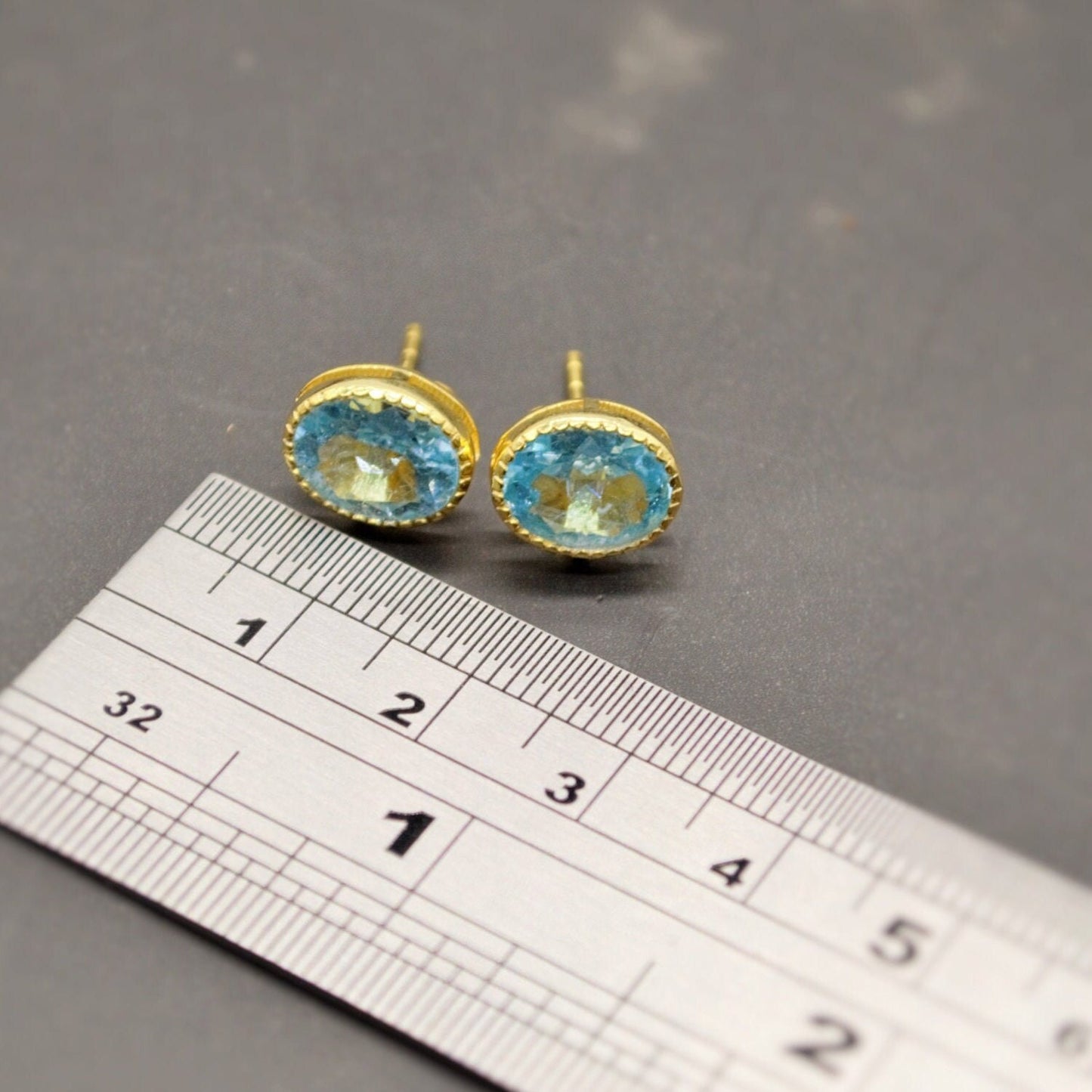 Blue Topaz Silver Stud Earrings, Minimalist Sterling Silver Gemstone Earrings, Dainty December Birthstone Earrings, Birthday Gifts For Her