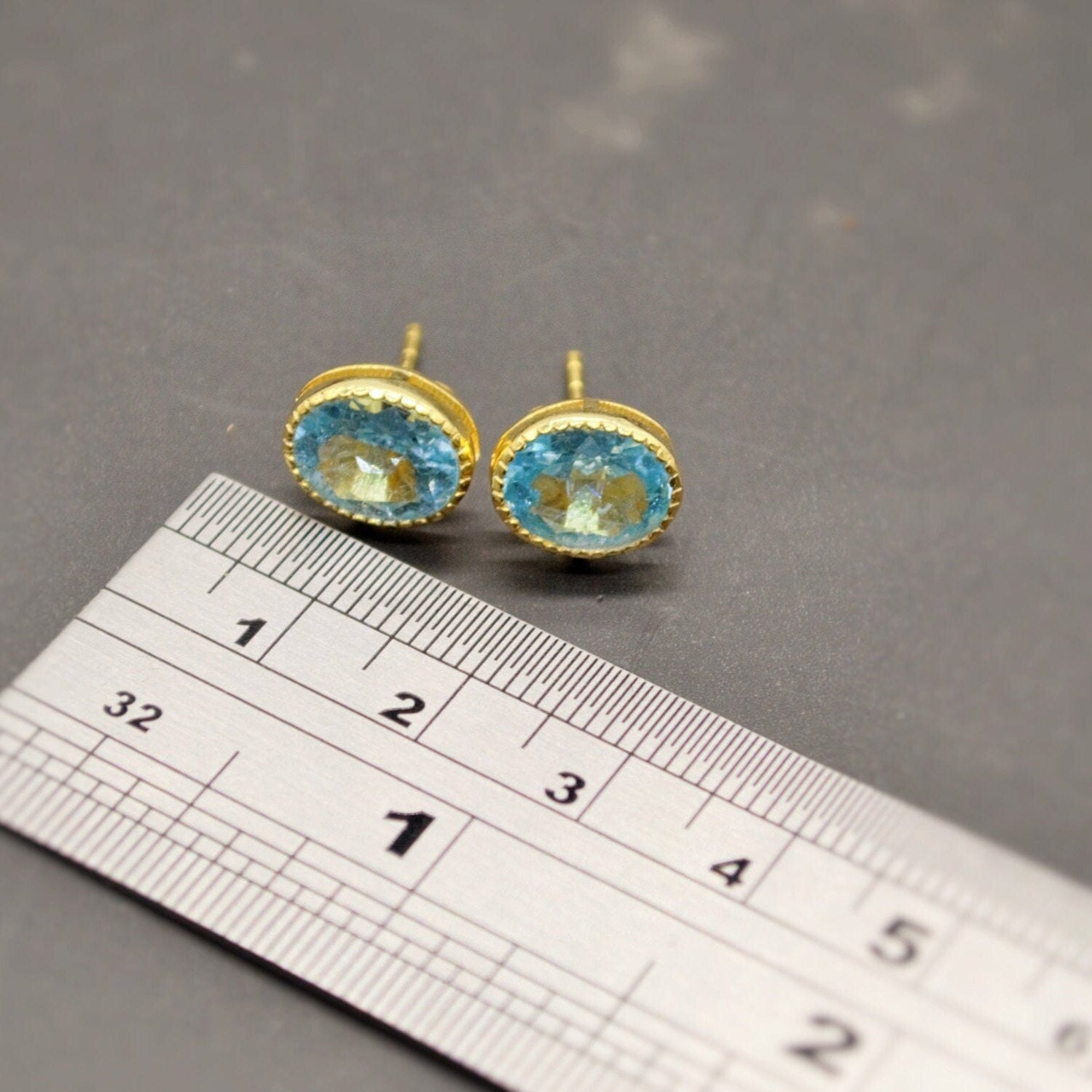 Blue Topaz Silver Stud Earrings, Minimalist Sterling Silver Gemstone Earrings, Dainty December Birthstone Earrings, Birthday Gifts For Her