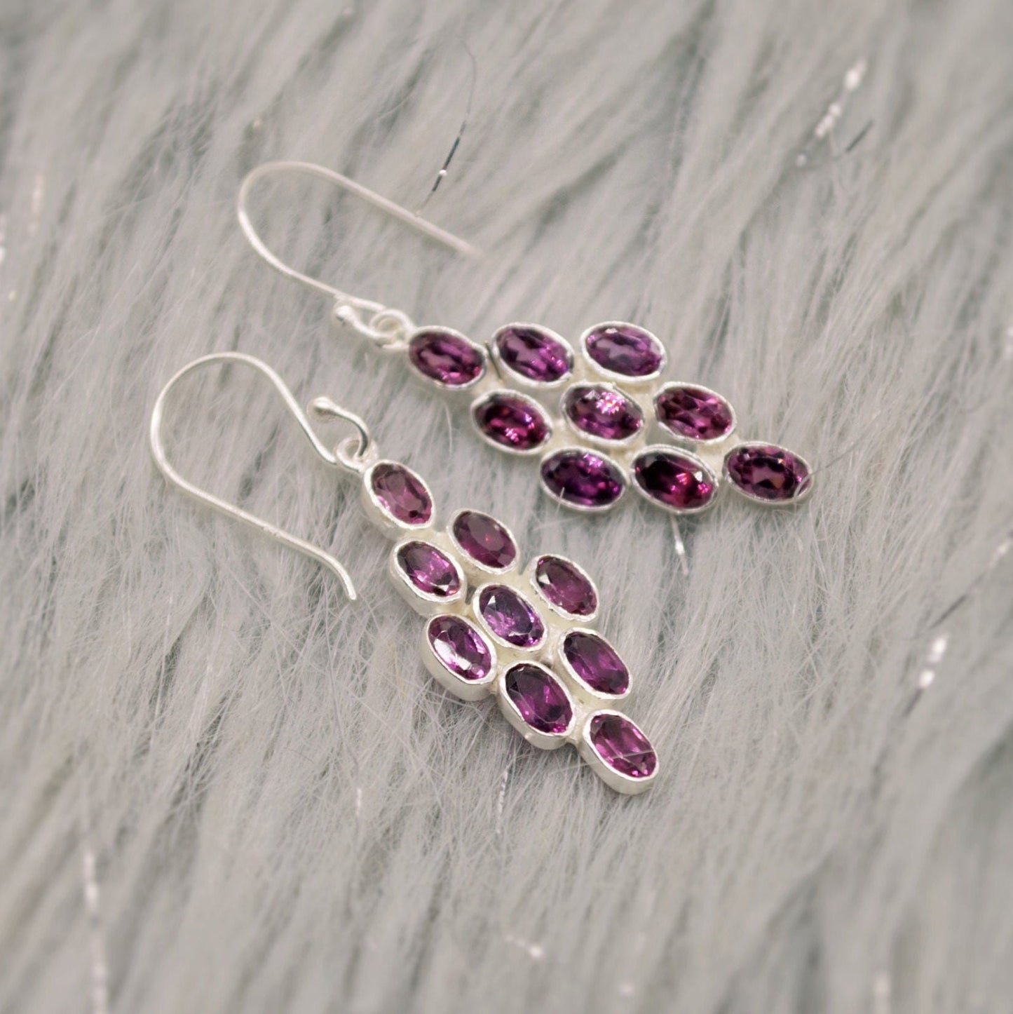 Rhodolite Garnet Sterling Silver Earrings - Red Pink Gemstone - January Birthstone Jewelry - Gift for Her