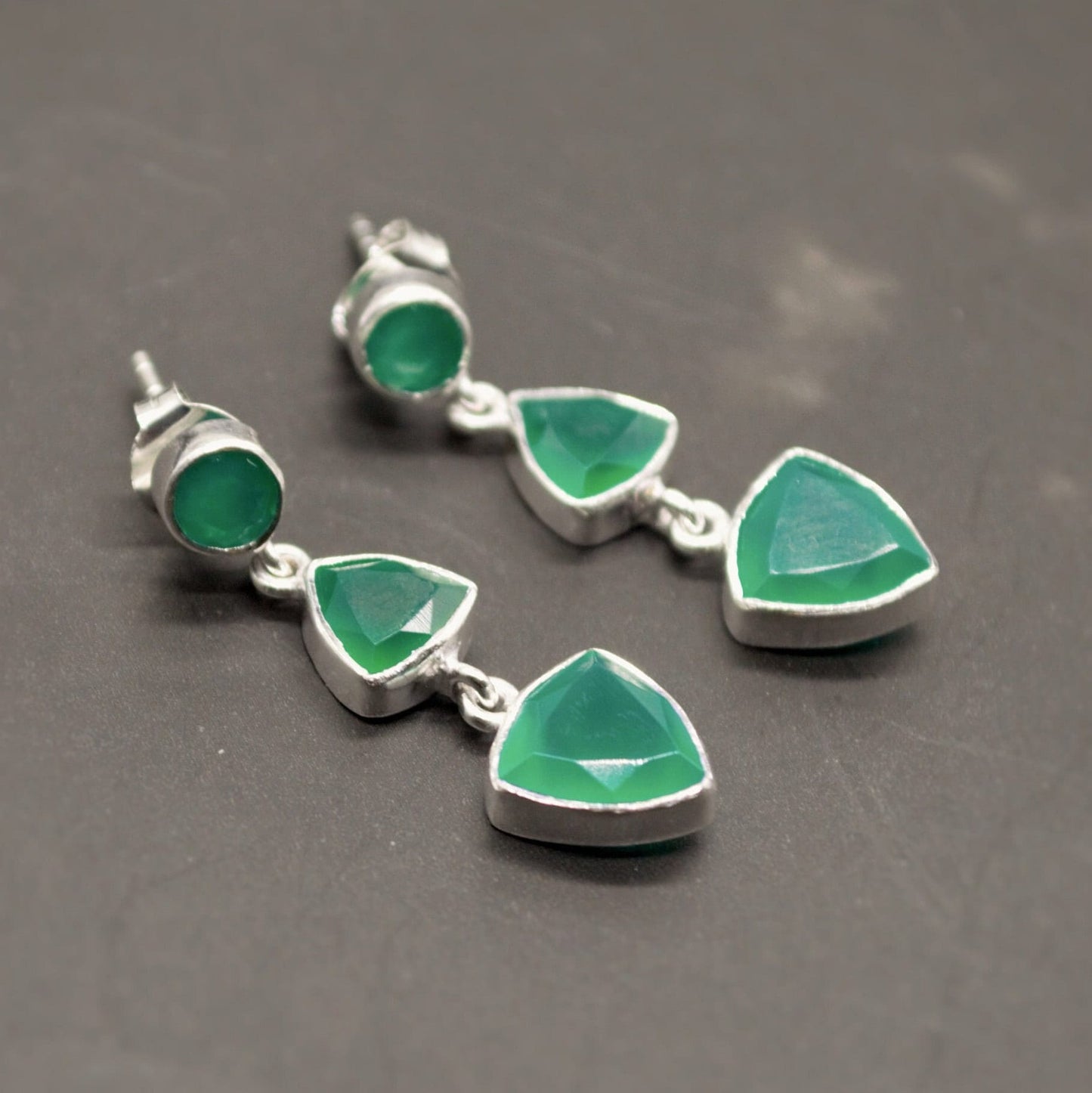 Green Onyx Sterling Silver Earrings, Statement Dangle Drops, Green Onyx Jewelry, Gemstone Earrings, Gifts For Her