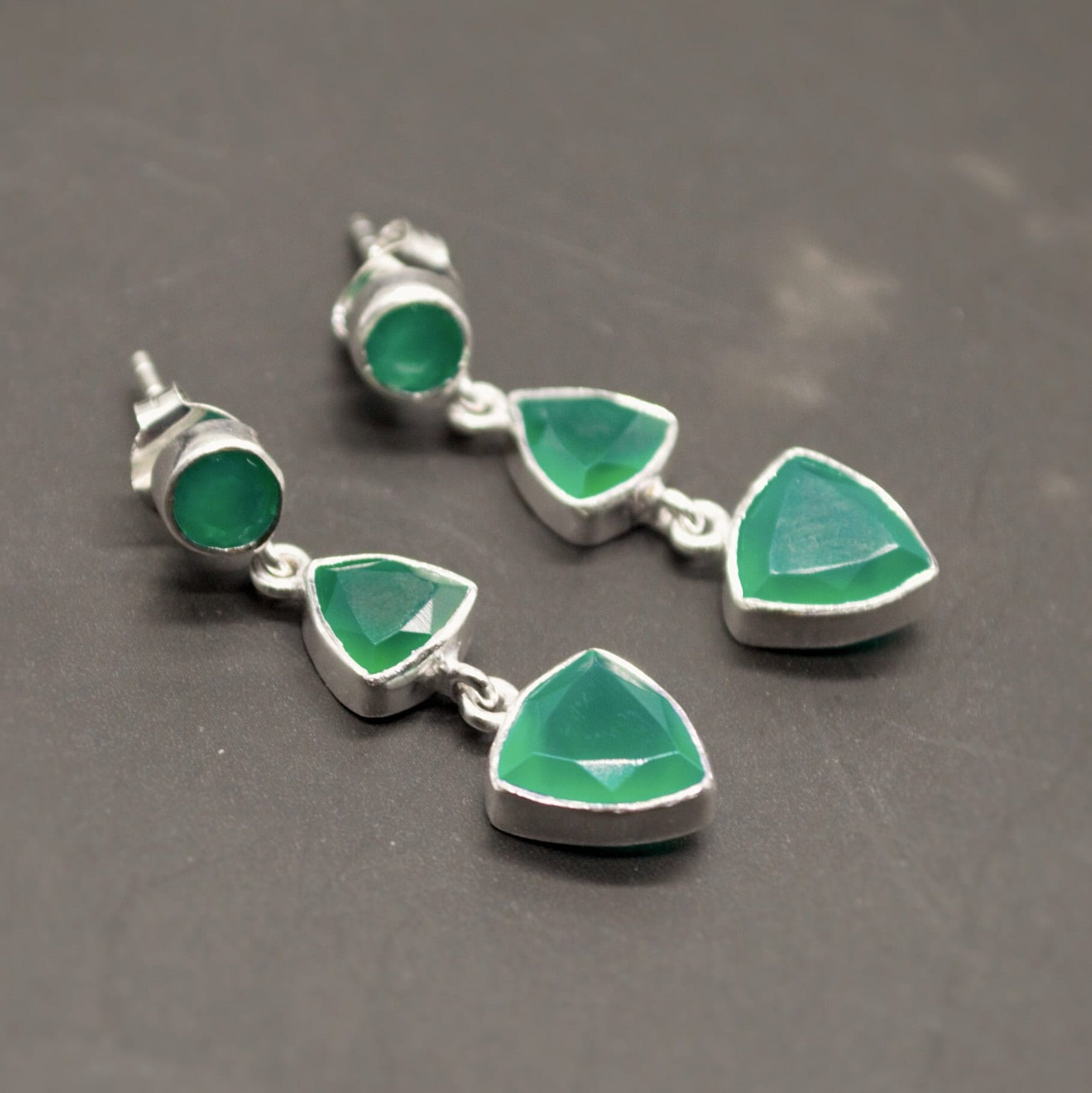 Green Onyx Sterling Silver Earrings, Statement Dangle Drops, Green Onyx Jewelry, Gemstone Earrings, Gifts For Her