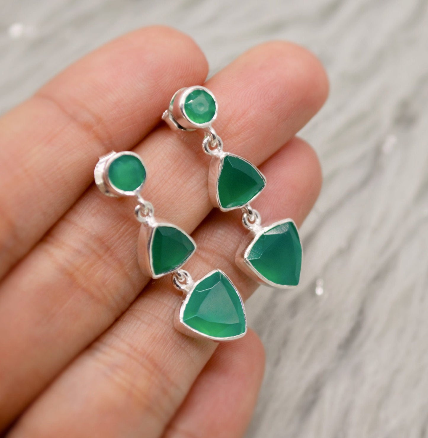 Green Onyx Sterling Silver Earrings, Statement Dangle Drops, Green Onyx Jewelry, Gemstone Earrings, Gifts For Her