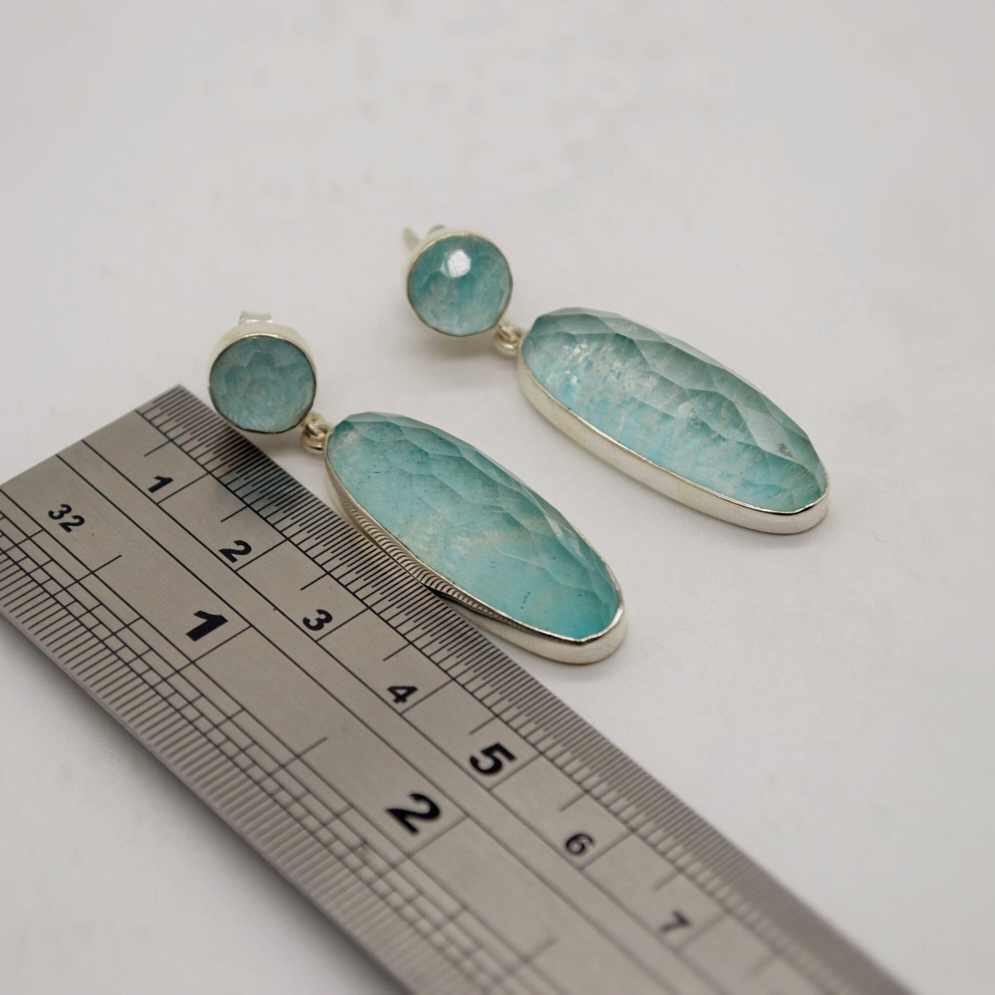Amazonite Sterling Silver Drop Earrings, Gemstone Dangles, Handmade Jewelry, Gift for Bestie, Boho Chic Statement