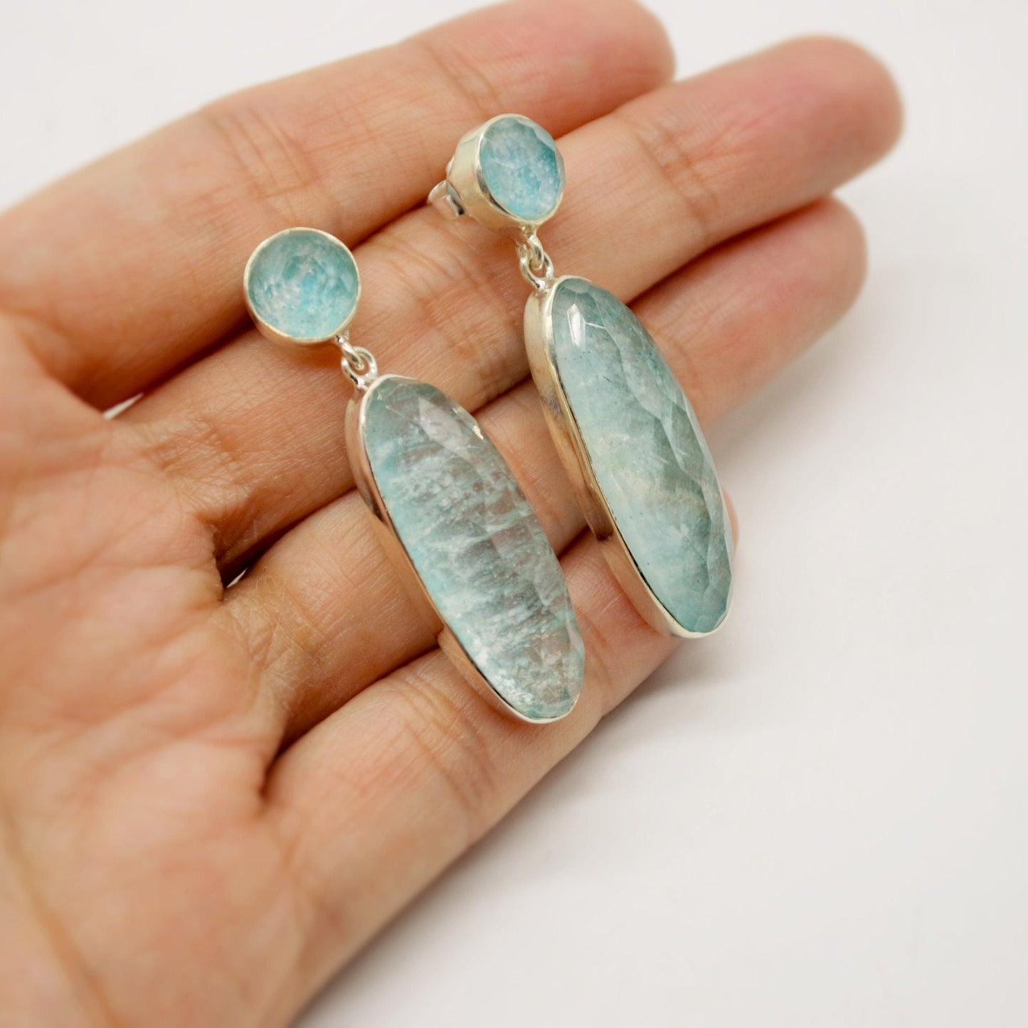 Amazonite Sterling Silver Drop Earrings, Gemstone Dangles, Handmade Jewelry, Gift for Bestie, Boho Chic Statement
