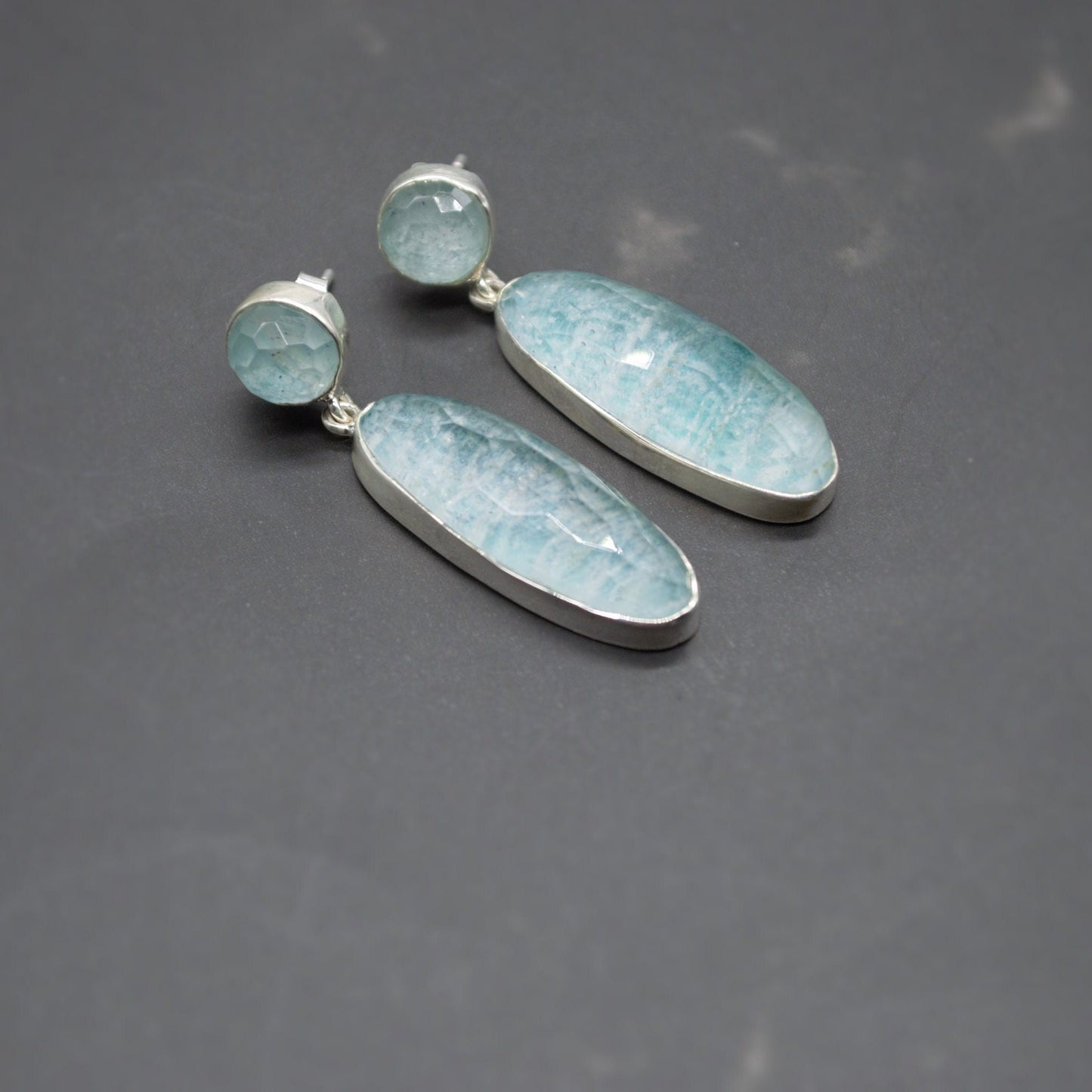 Amazonite Sterling Silver Drop Earrings, Gemstone Dangles, Handmade Jewelry, Gift for Bestie, Boho Chic Statement