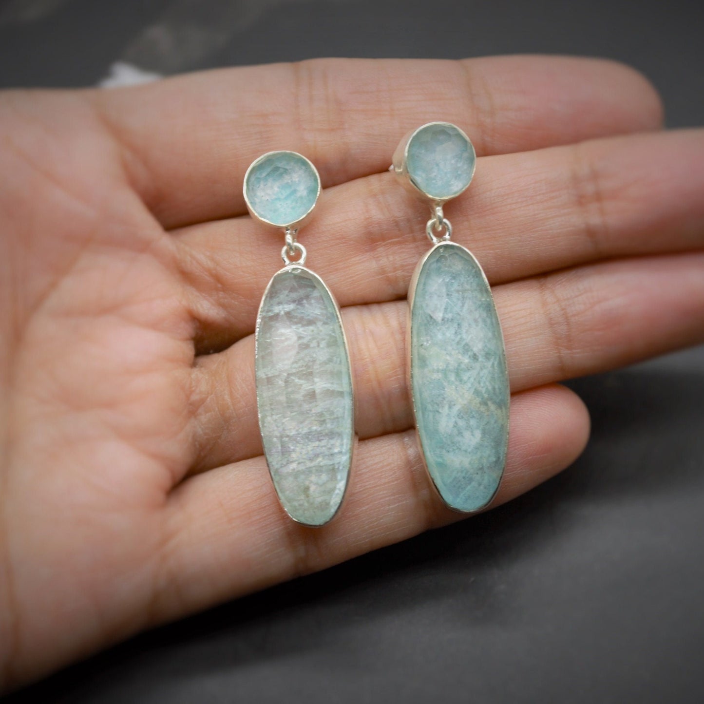 Amazonite Sterling Silver Drop Earrings, Gemstone Dangles, Handmade Jewelry, Gift for Bestie, Boho Chic Statement