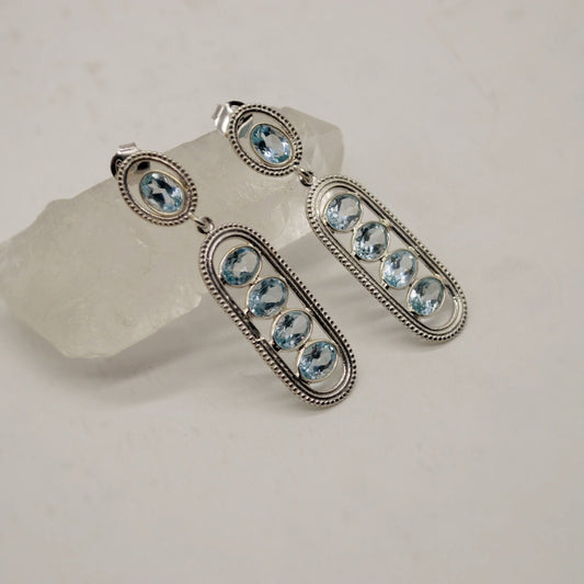 Blue Topaz Silver Dangle Earrings, Dainty Gemstone Drop Earrings, Unique Earrings, December Birthstone, Birthday Gifts For Her