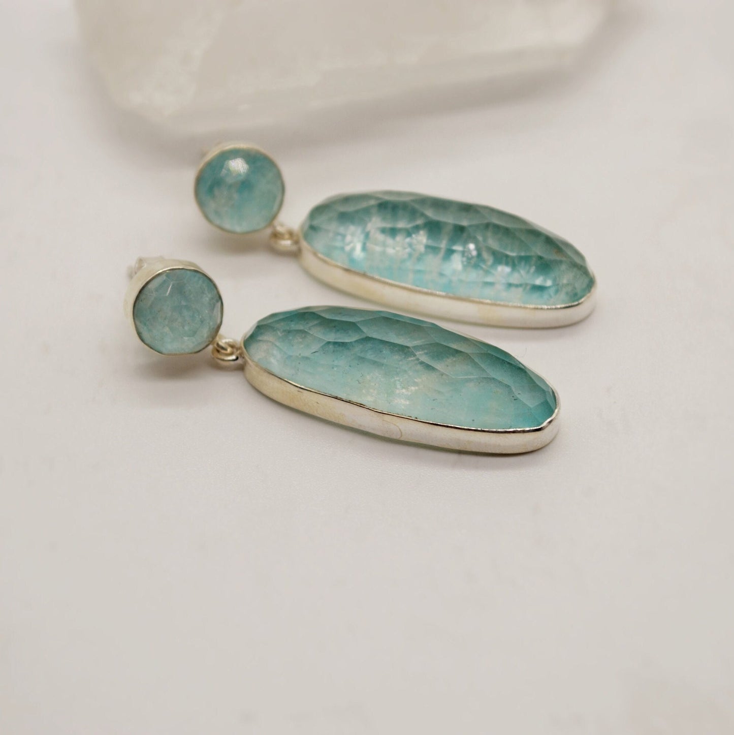 Amazonite Sterling Silver Drop Earrings, Gemstone Dangles, Handmade Jewelry, Gift for Bestie, Boho Chic Statement