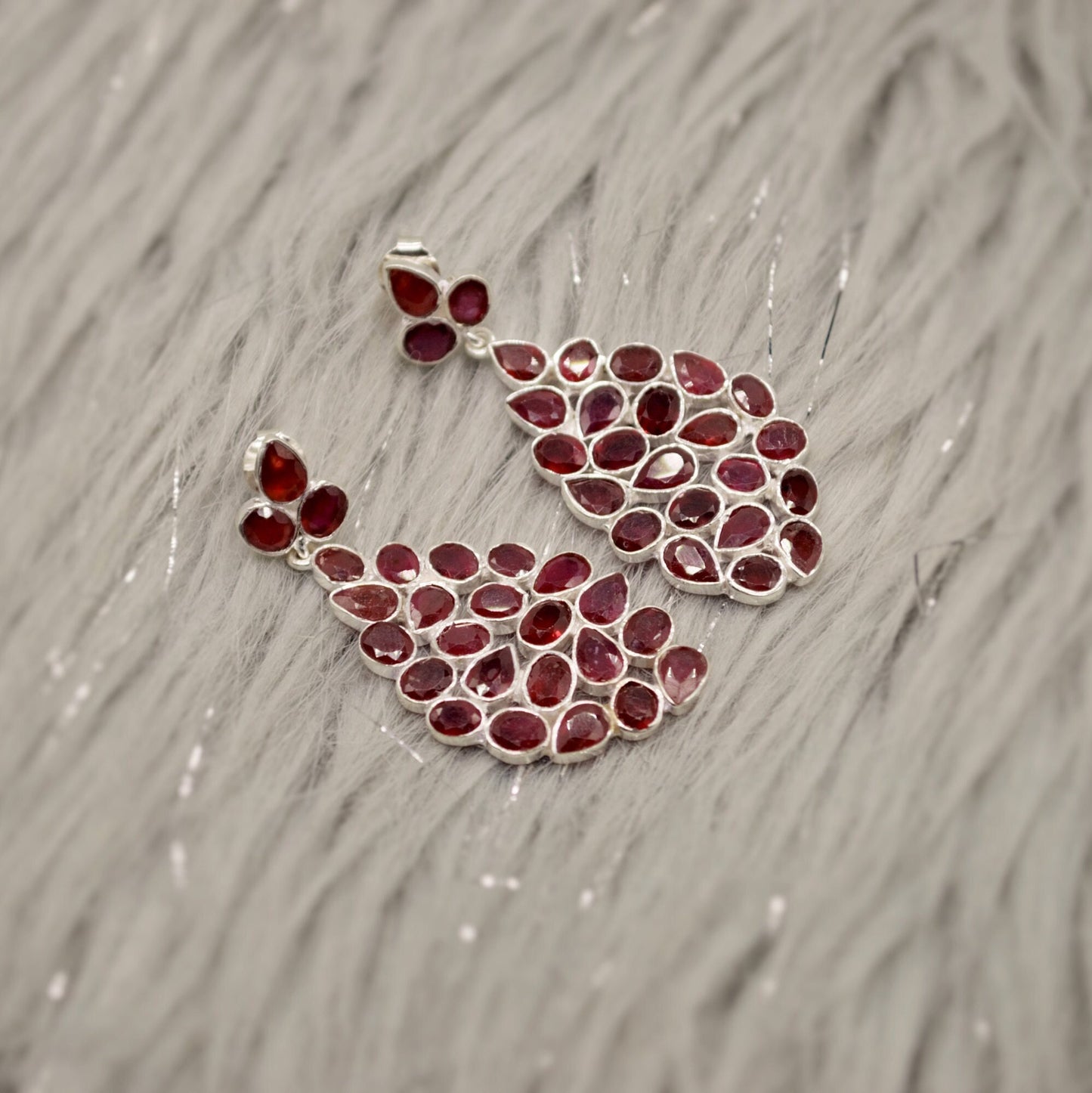 Red Ruby Silver Earrings, Gold Plated Sterling Silver Earrings, Gold Gemstone Earrings, Ruby Dangle Drop Earrings, Bridesmaid, Gifts For Her