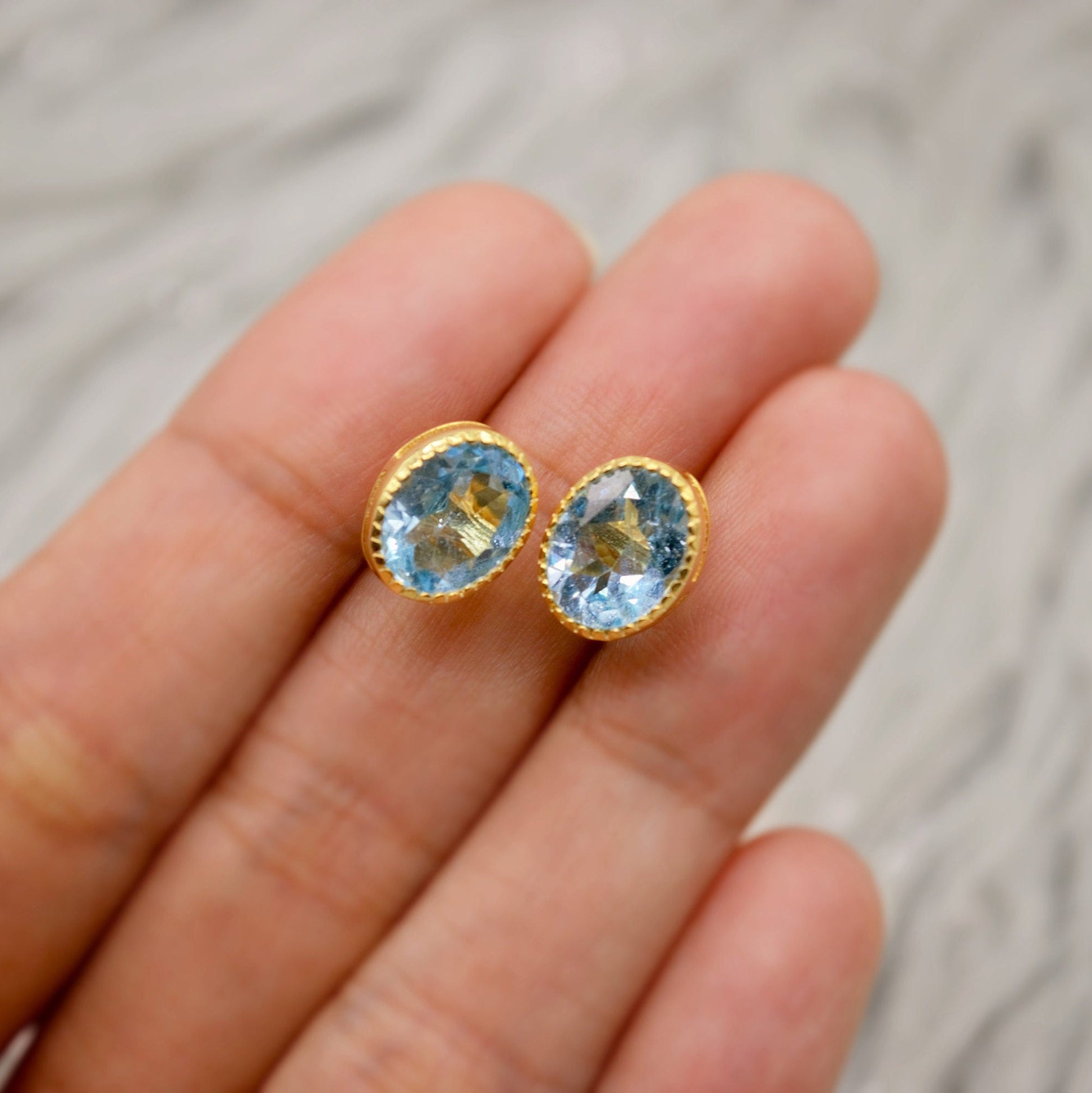 Blue Topaz Silver Stud Earrings, Minimalist Sterling Silver Gemstone Earrings, Dainty December Birthstone Earrings, Birthday Gifts For Her