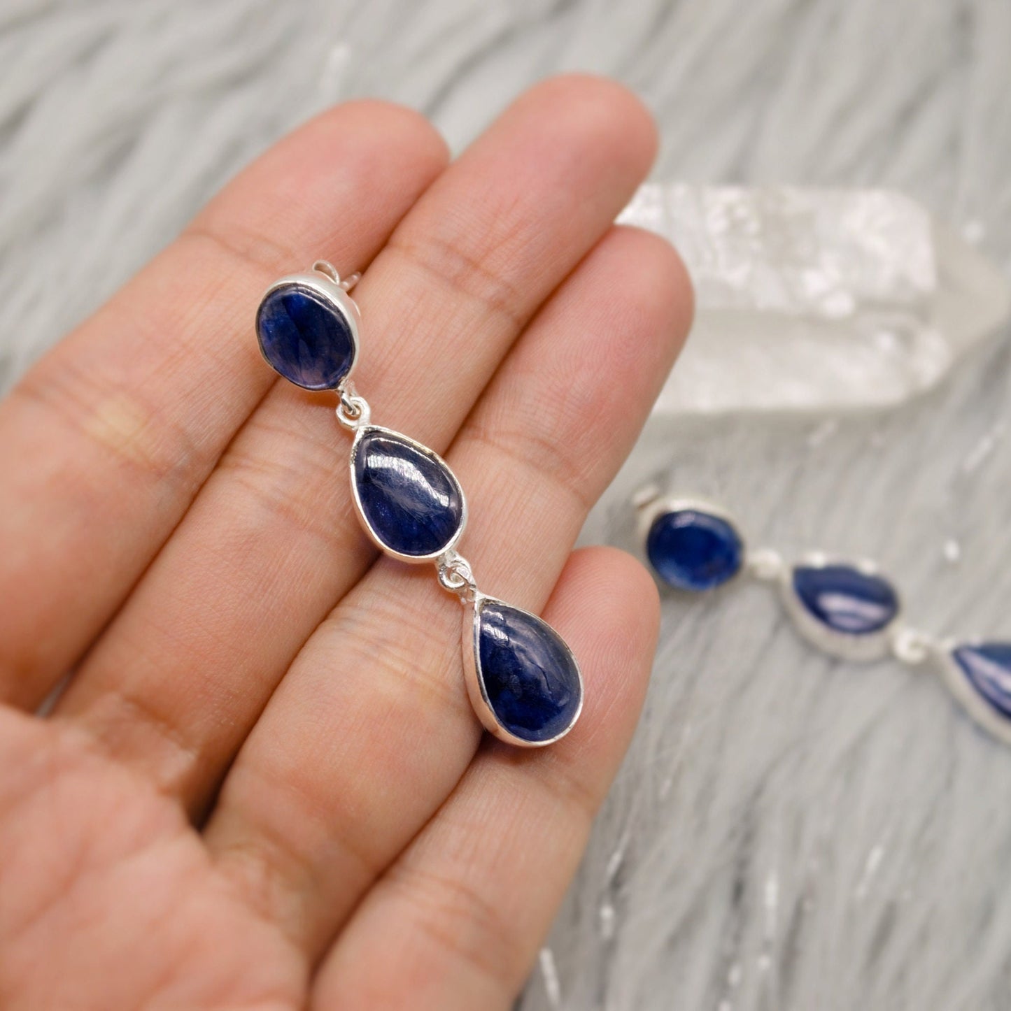 Blue Sapphire Drop Earrings, Handmade Sterling Silver Jewelry, Stunning September Birthstone
