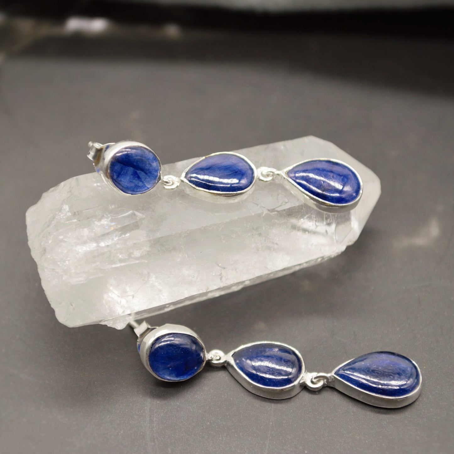 Blue Sapphire Drop Earrings, Handmade Sterling Silver Jewelry, Stunning September Birthstone