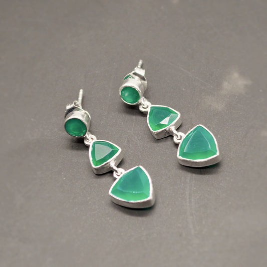 Green Onyx Sterling Silver Earrings, Statement Dangle Drops, Green Onyx Jewelry, Gemstone Earrings, Gifts For Her