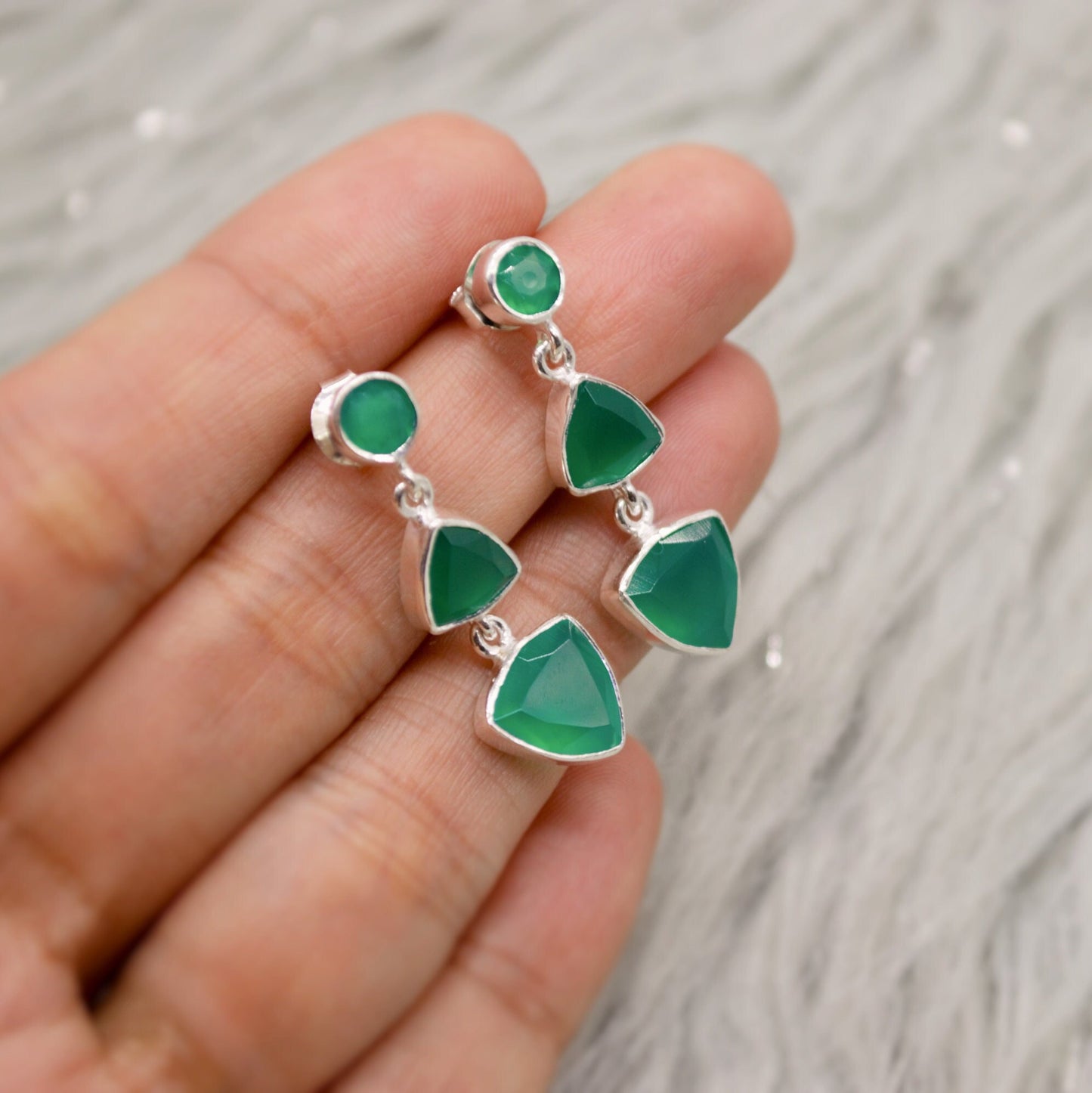 Green Onyx Sterling Silver Earrings, Statement Dangle Drops, Green Onyx Jewelry, Gemstone Earrings, Gifts For Her