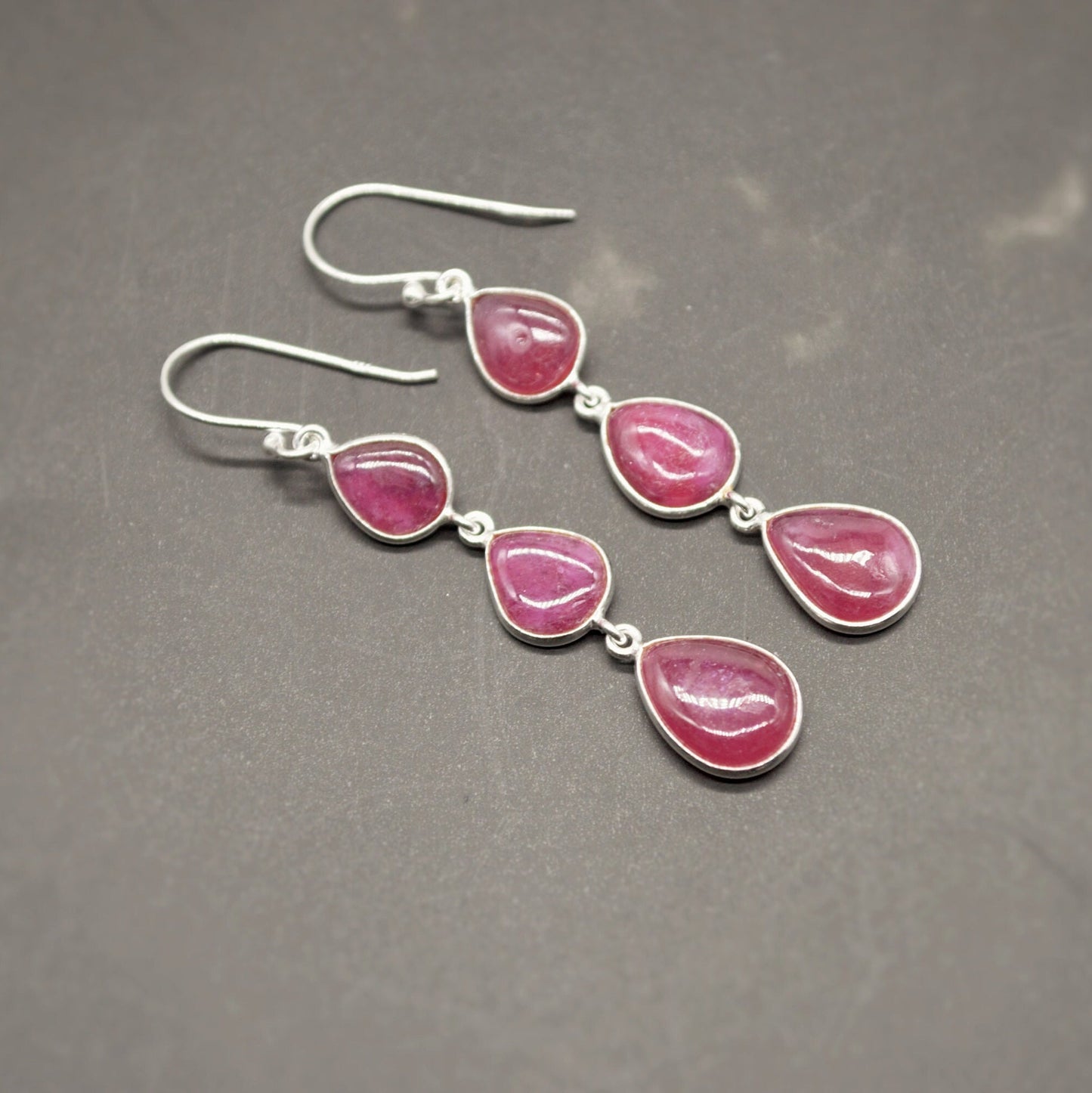 Ruby Earrings, Cute Dainty Drop Silver Earrings, Indian Wedding Jewelry, Minimalist July Birthstone Earrings