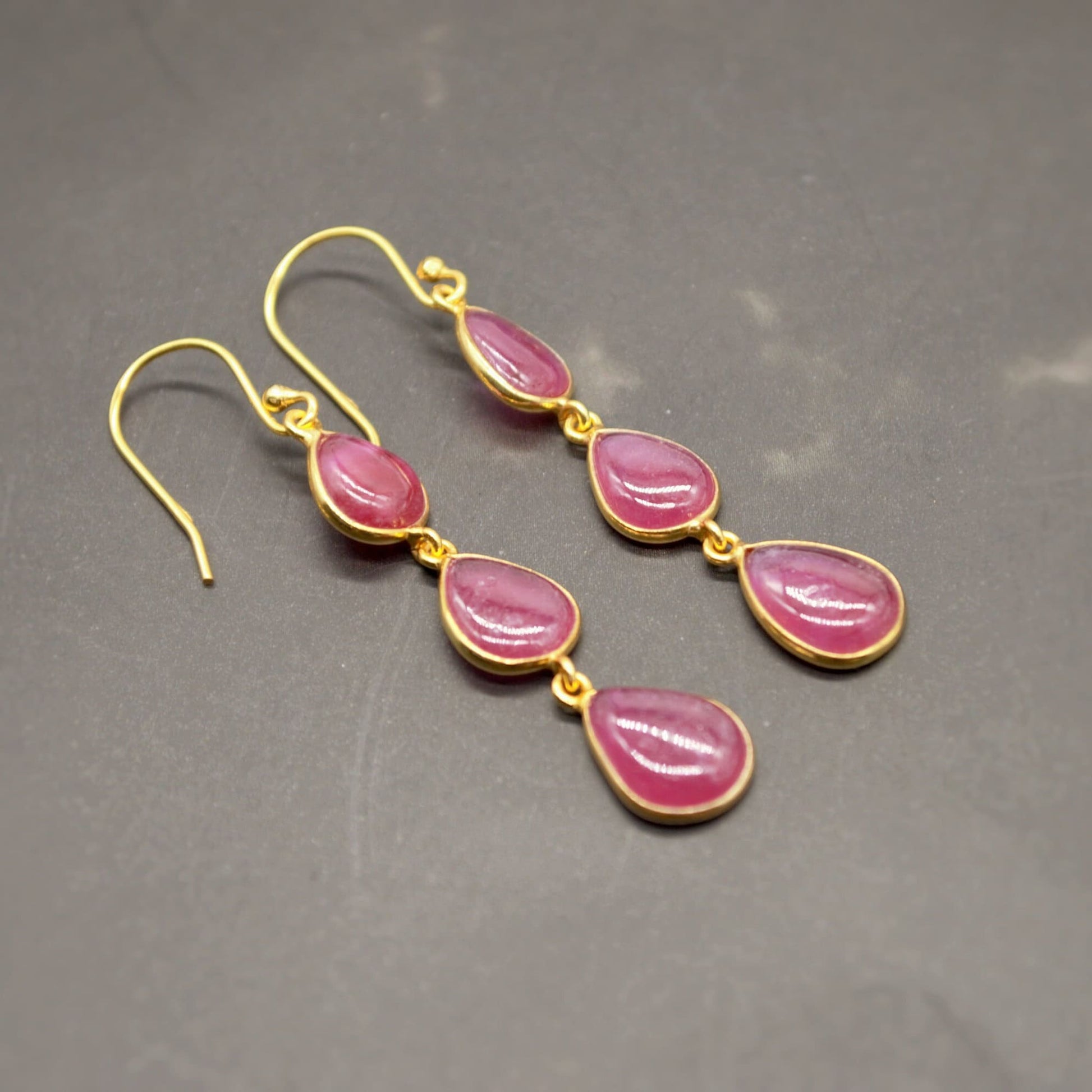 Ruby Earrings, Cute Dainty Drop Silver Earrings, Indian Wedding Jewelry, Minimalist July Birthstone Earrings