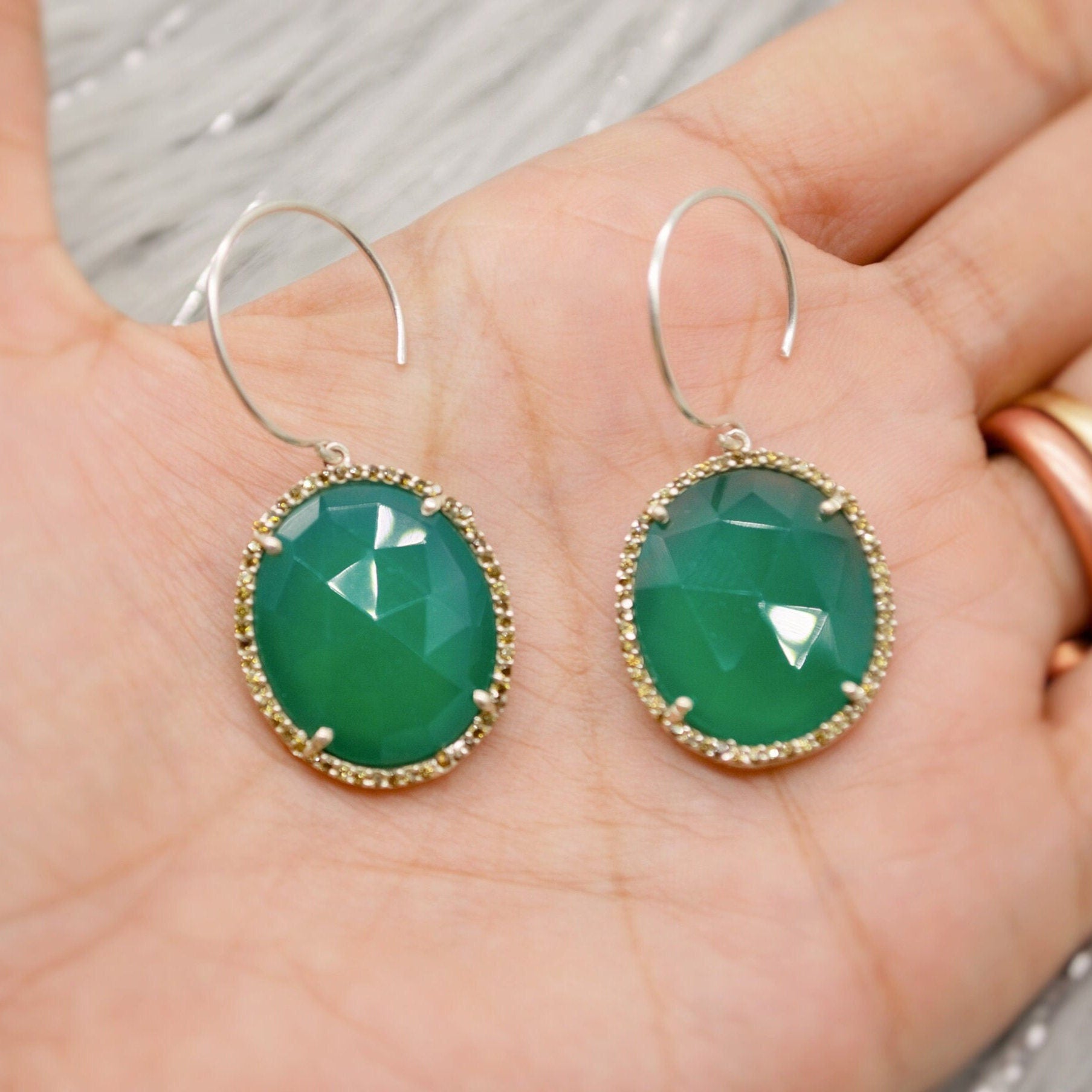 Green Onyx Dangle Earrings, Sterling Silver Gemstone Drops for Her, Unique Bridesmaid Gift, Elegant Birthday Jewelry
