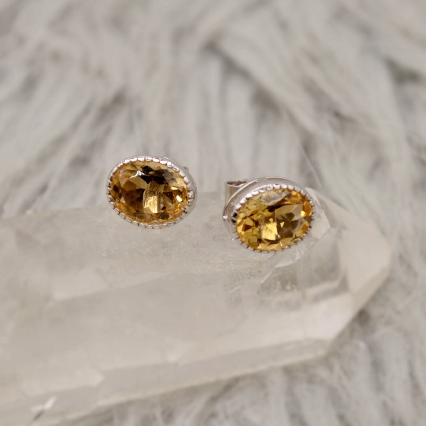 Citrine Silver Stud Earrings, Minimalist Sterling Silver Gemstone Earrings, Dainty November Birthstone Earrings, Birthday Gifts For Her