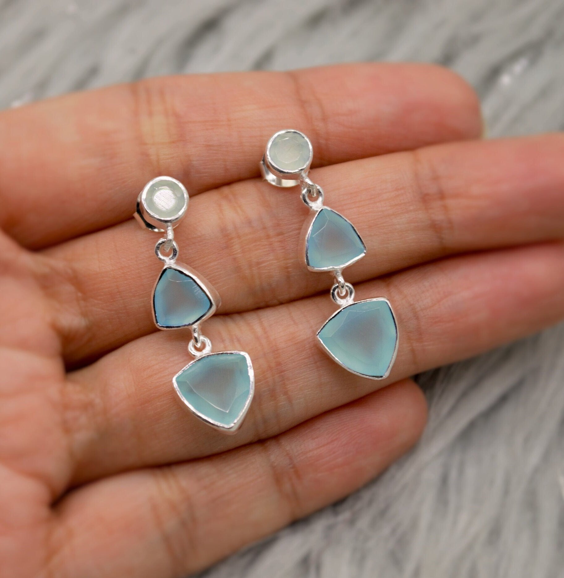 Aqua Chalcedony Sterling Silver Earrings, Statement Dangle Drops, Aqua Chalcedony Jewelry, Gemstone Earrings, Gifts For Her